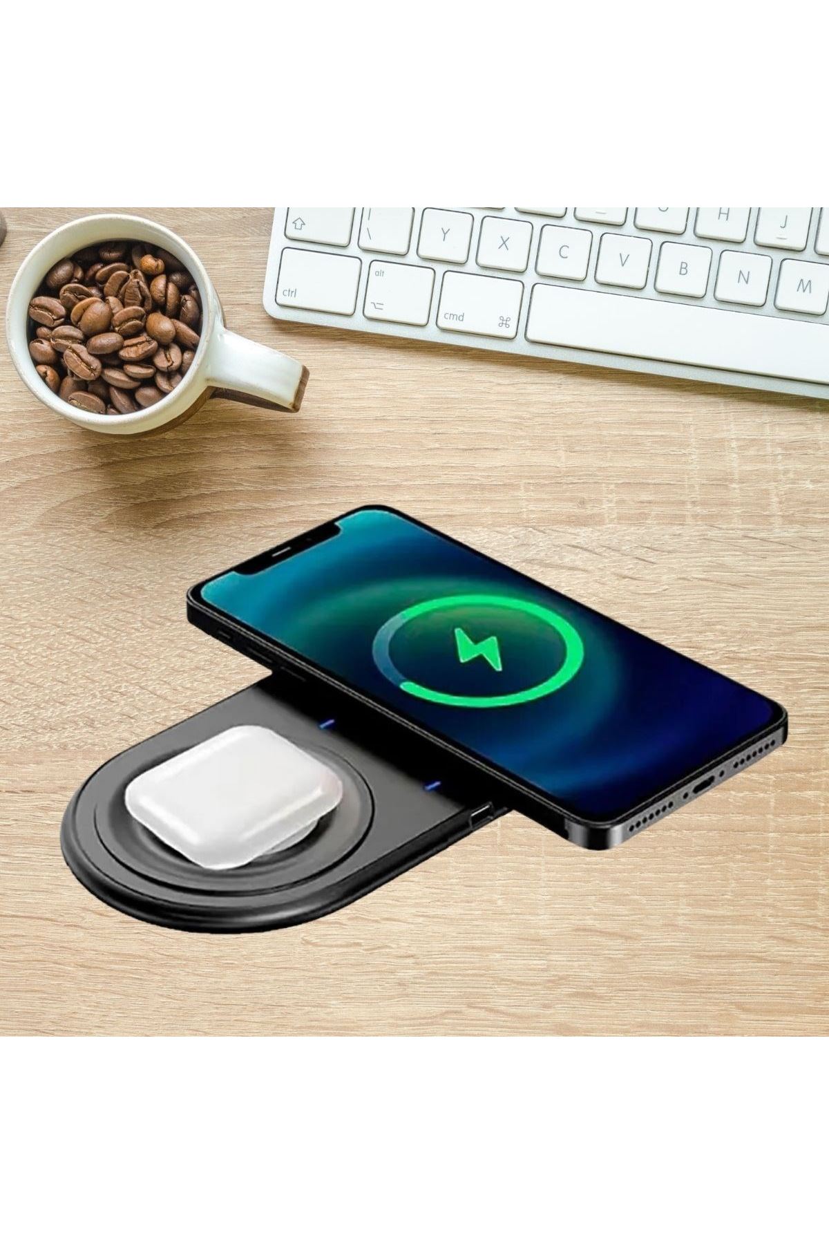 Tbl Dekor® 2si 1arada Kablosuz Saat,Kulaklık ve Telefon Hızlı Şarj Etme Aparatı
