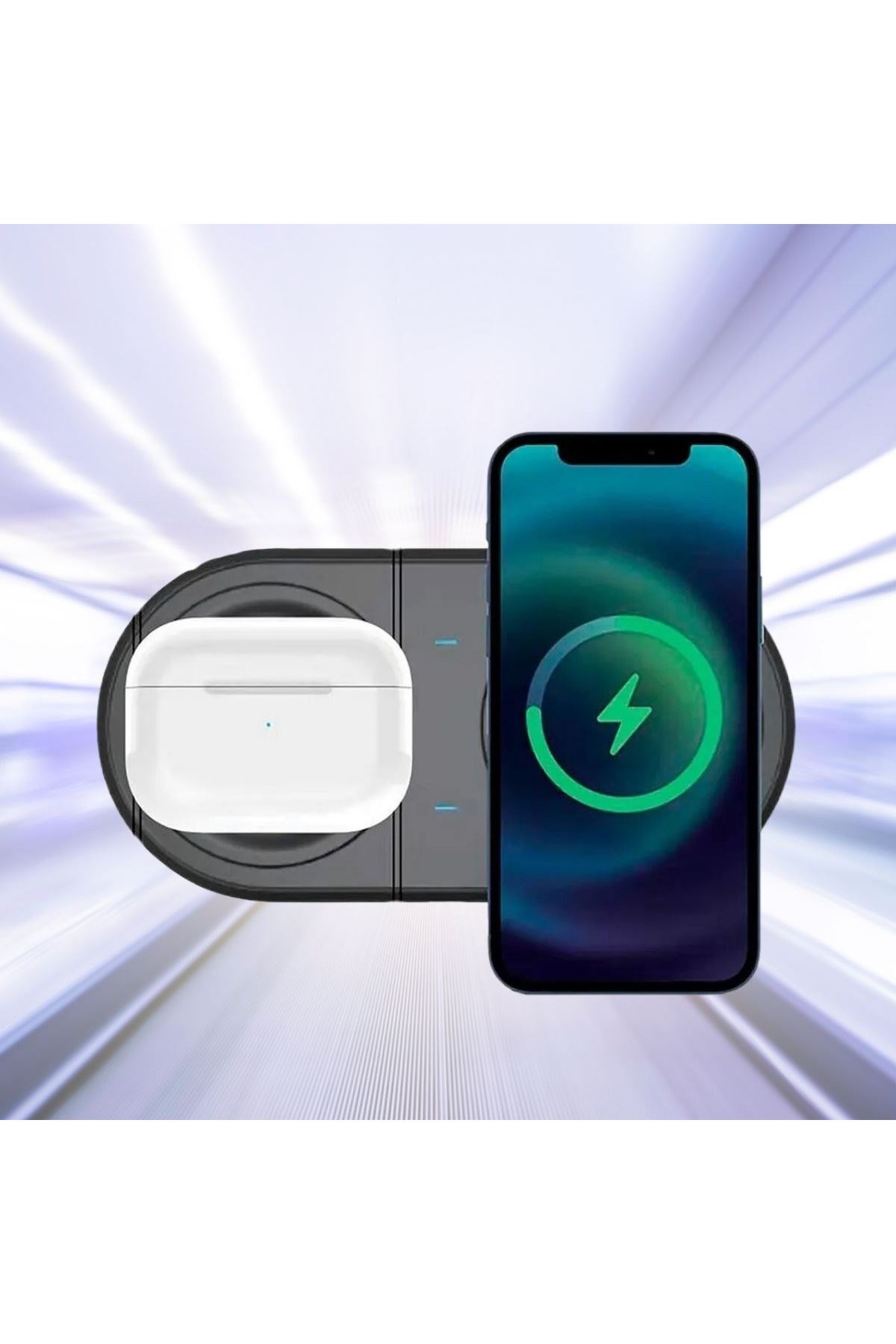 Tbl Dekor® 2si 1arada Kablosuz Saat,Kulaklık ve Telefon Hızlı Şarj Etme Aparatı