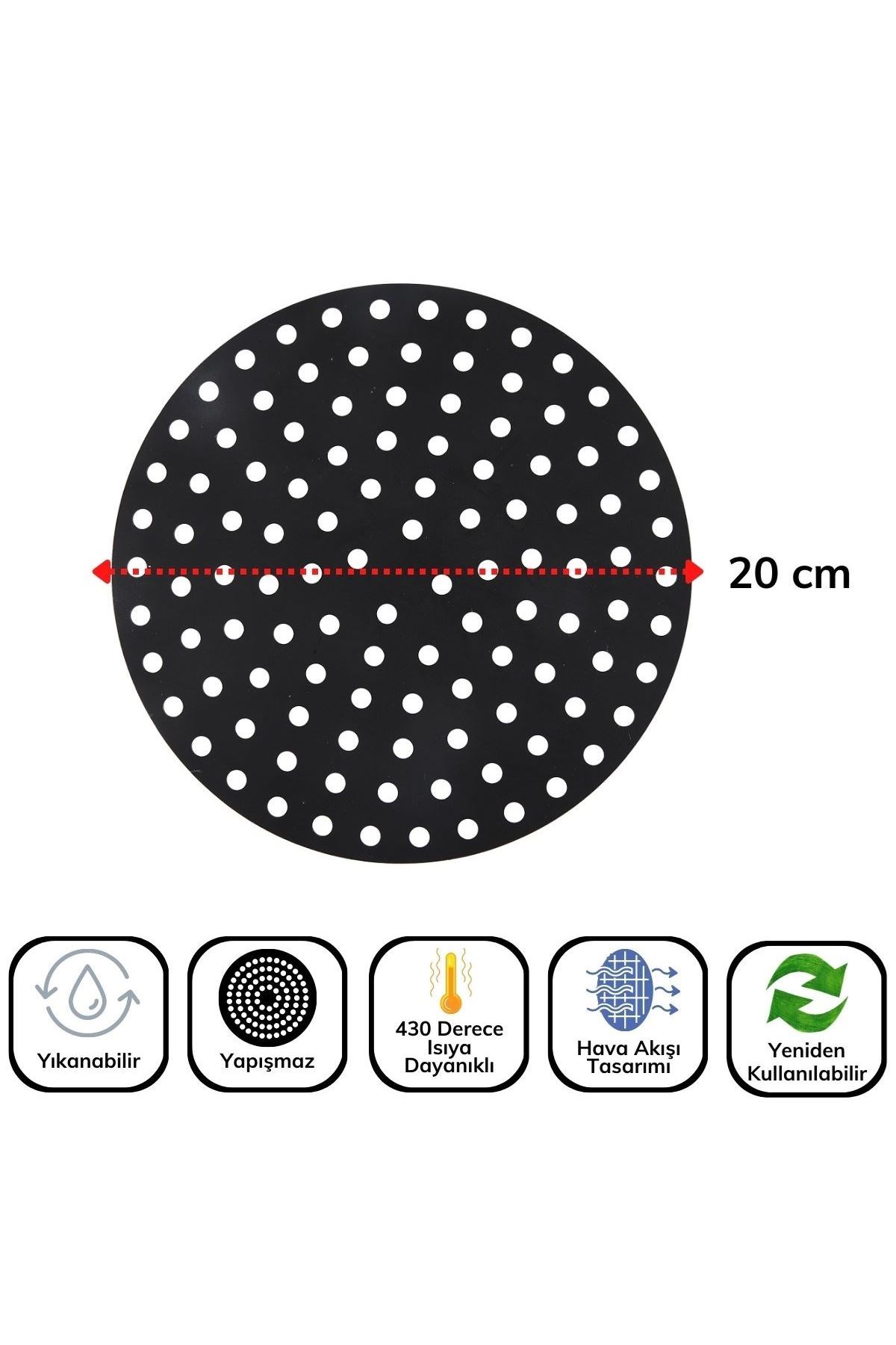 Tbl Dekor® Siyah Isıya Dayanıklı Yıkanılabilir Silikon Fırın Ve Airfryer Yuvarlak Model Pişirme Matı 20 Cm
