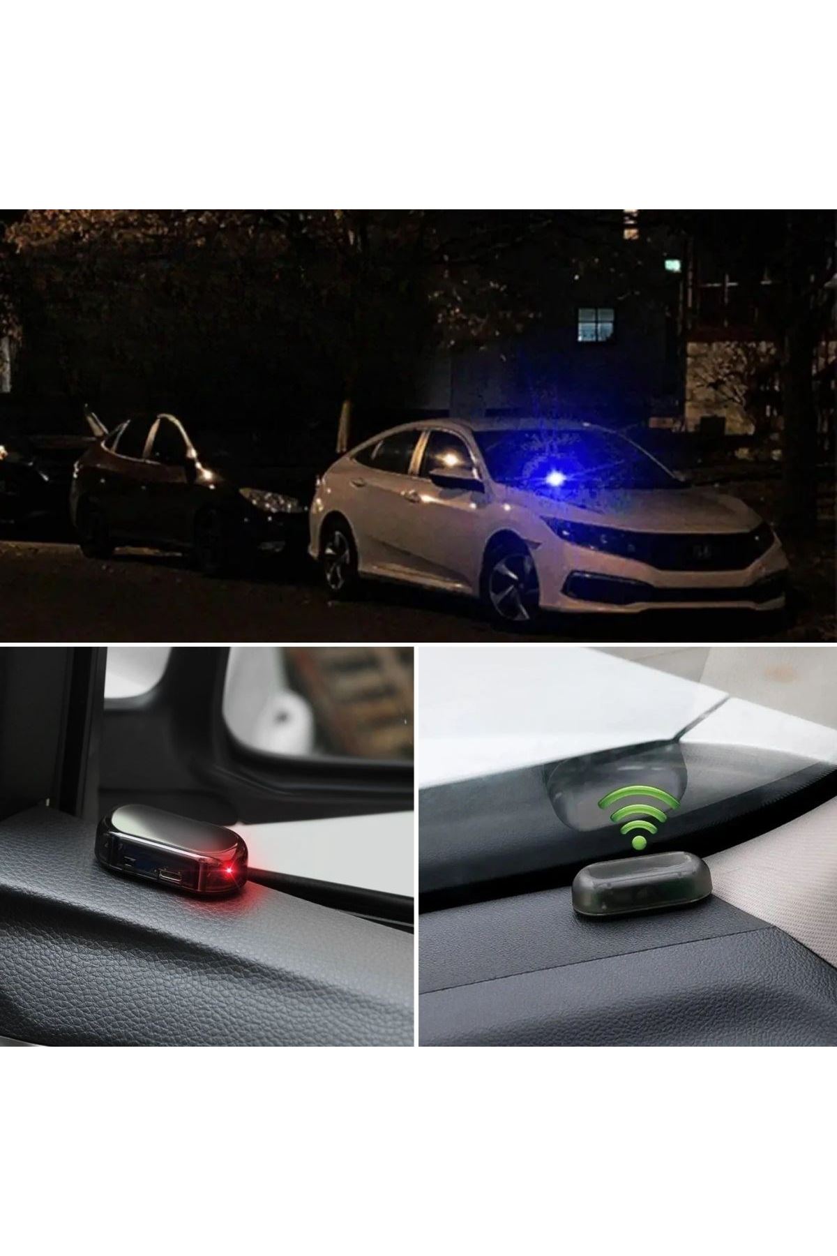 Tbl Dekor®  Araç İçin Caydırıcı Solar Enerji İle Şarj Olan  Güçlü Yapışkanlı Işıklı Plastik Mini Sahte Alarm