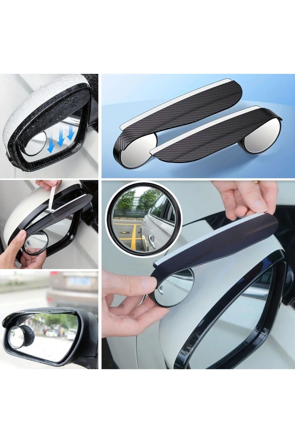 Tbl Dekor® 2 Adet Kendinden Aynalı Karbon Fiber Görünümlü Araba Yan Ayna Yağmur Koruyucuları Yağmur & Kar Kalkanı Visörler