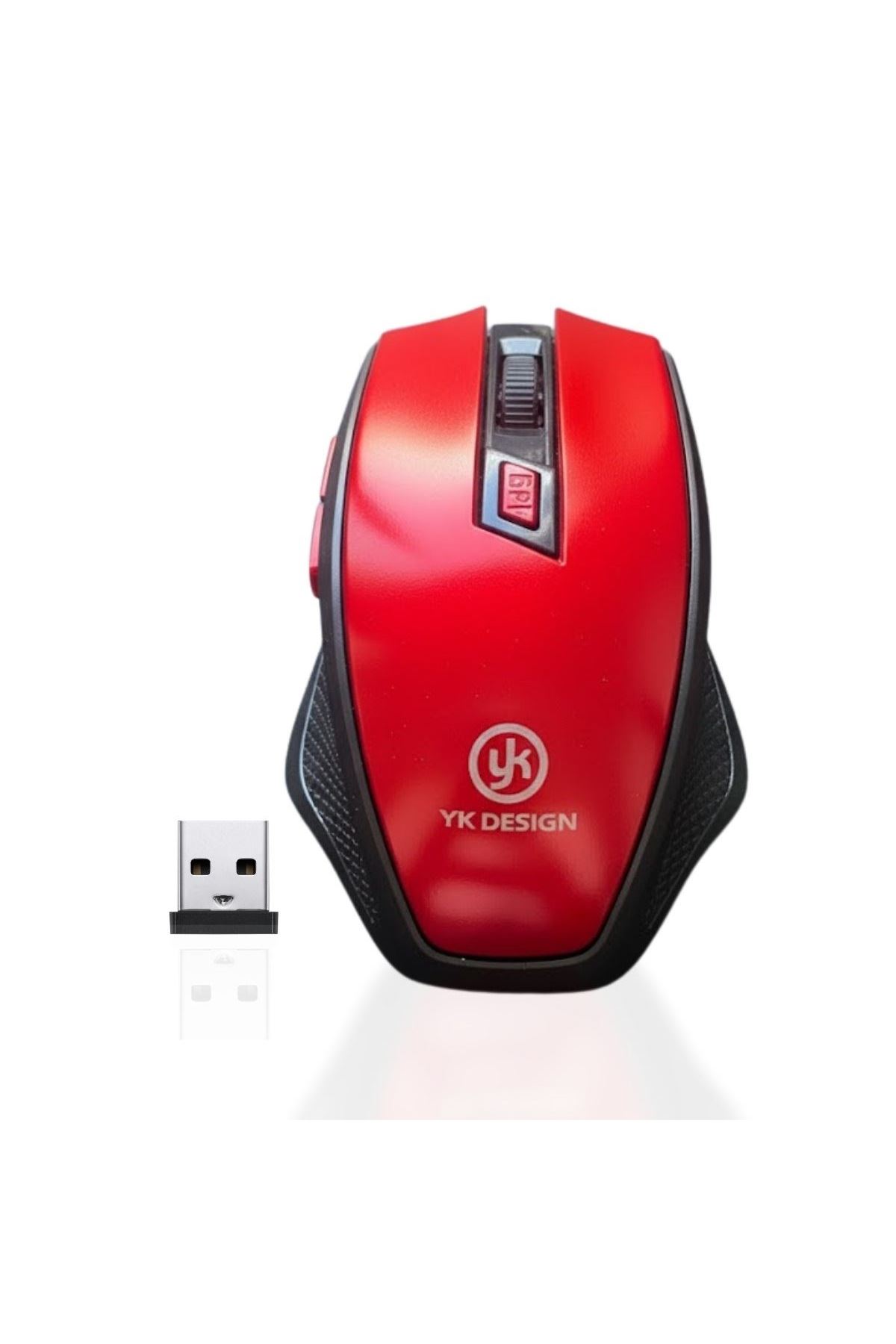 Tbl Dekor® Kırmızı Renkli Baş Parmak Destekli Ergonomik Sessiz Kablosuz Mouse – USB Alıcılı, Ofis ve Oyun İçin Konforlu Bilgisayar Faresi MS6300