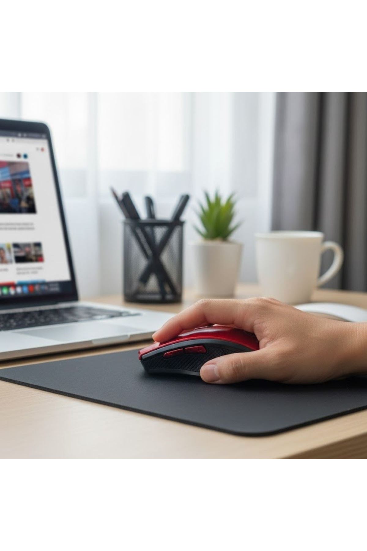 Tbl Dekor® Kırmızı Renkli Baş Parmak Destekli Ergonomik Sessiz Kablosuz Mouse – USB Alıcılı, Ofis ve Oyun İçin Konforlu Bilgisayar Faresi MS6300