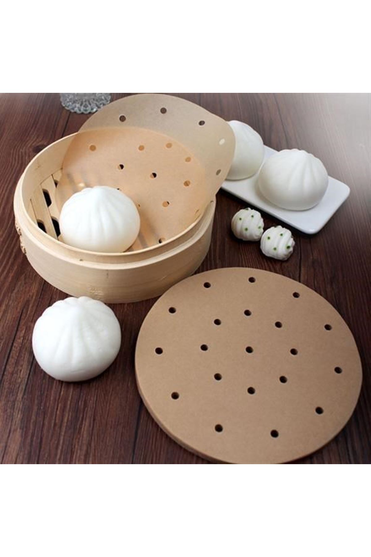 Tbl Dekor® 50 Adet Air Fryer Pişirme Kağıdı Tek Kullanımlık Gıda Pişirme Kağıdı Delikli Yuvarlak Model