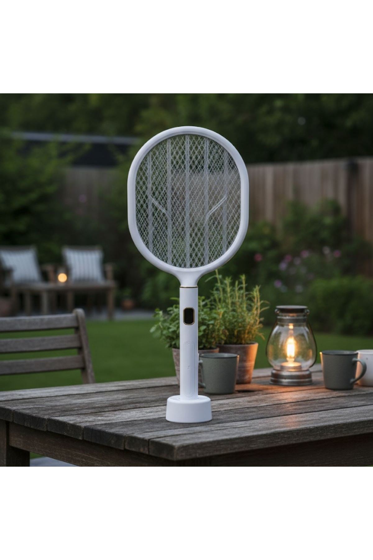 Tbl Dekor® USB Şarjlı Beyaz Renk Kendiliğinden Standlı Şarj Göstergeli UV Işıklı Sinek Öldürme Raketi LTD-718