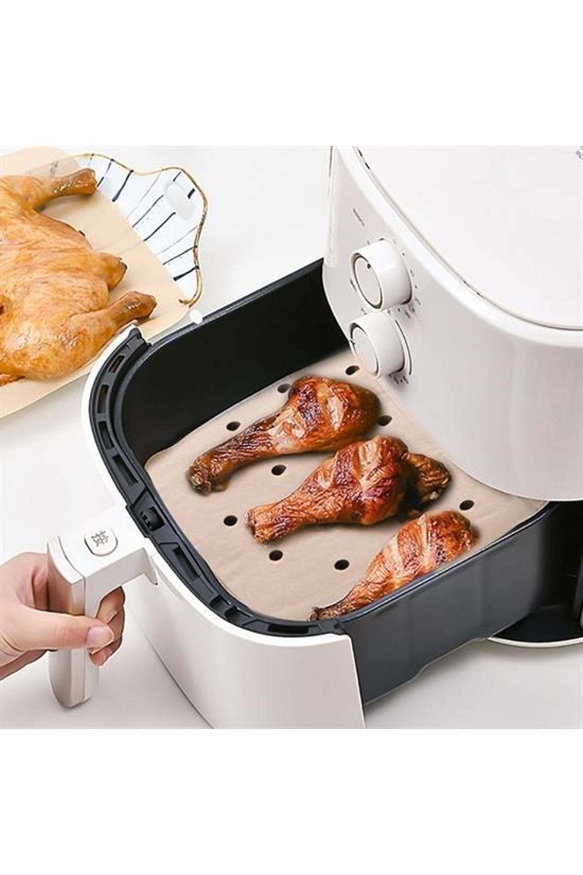 Tbl Dekor® 200 Adet Air Fryer Pişirme Kağıdı Tek Kullanımlık Pişirme Kağıdı Delikli Kare Model