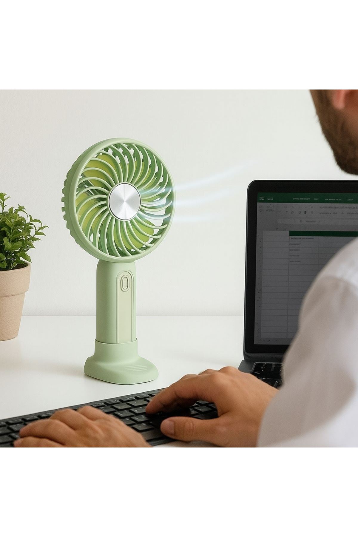 Tbl Dekor® Masa Üstü Standlı USB ile Şarj Olabilen 3 Ayarlı Fan Modlu Çanta Tipi El Fanı