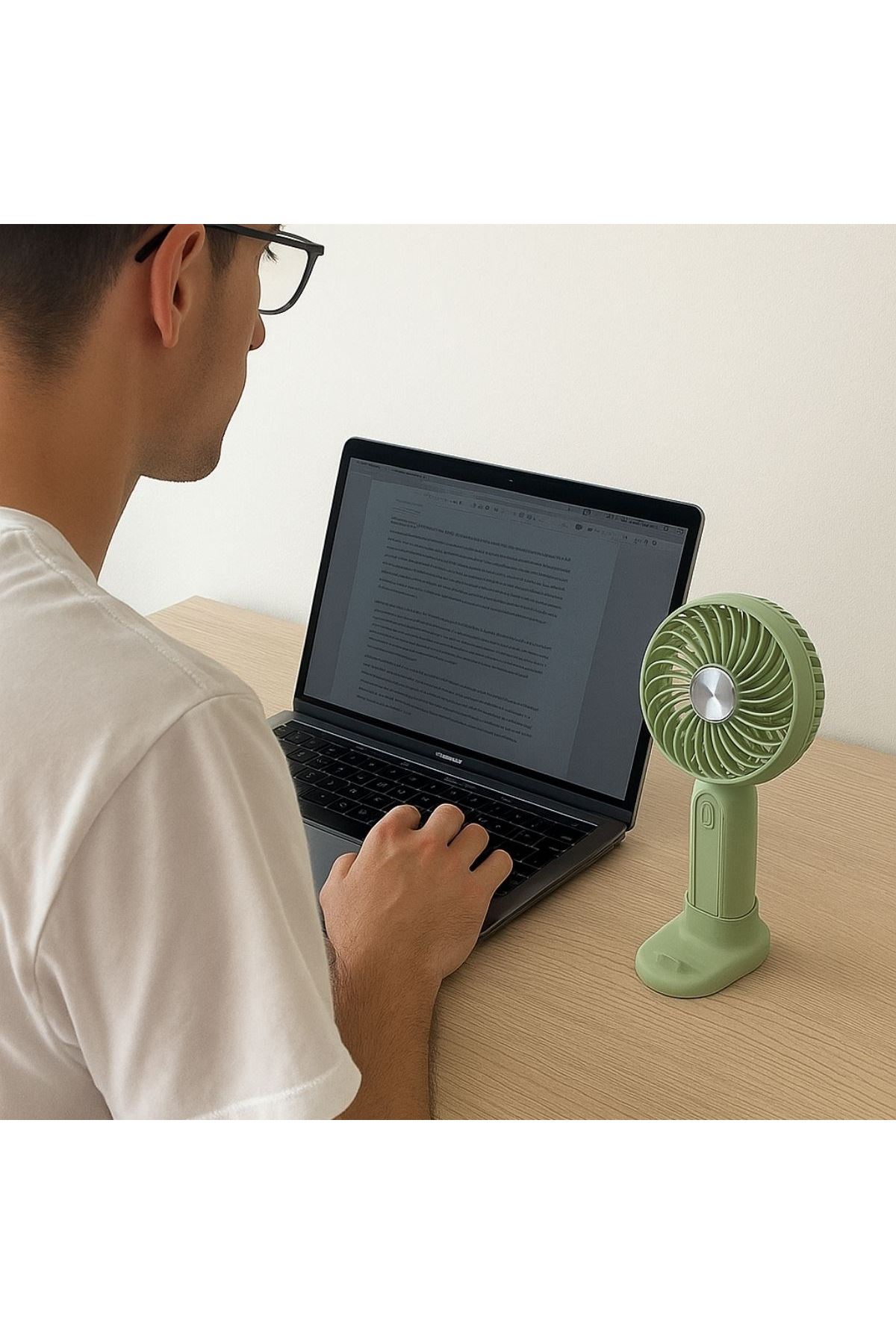 Tbl Dekor® Masa Üstü Standlı USB ile Şarj Olabilen 3 Ayarlı Fan Modlu Çanta Tipi El Fanı