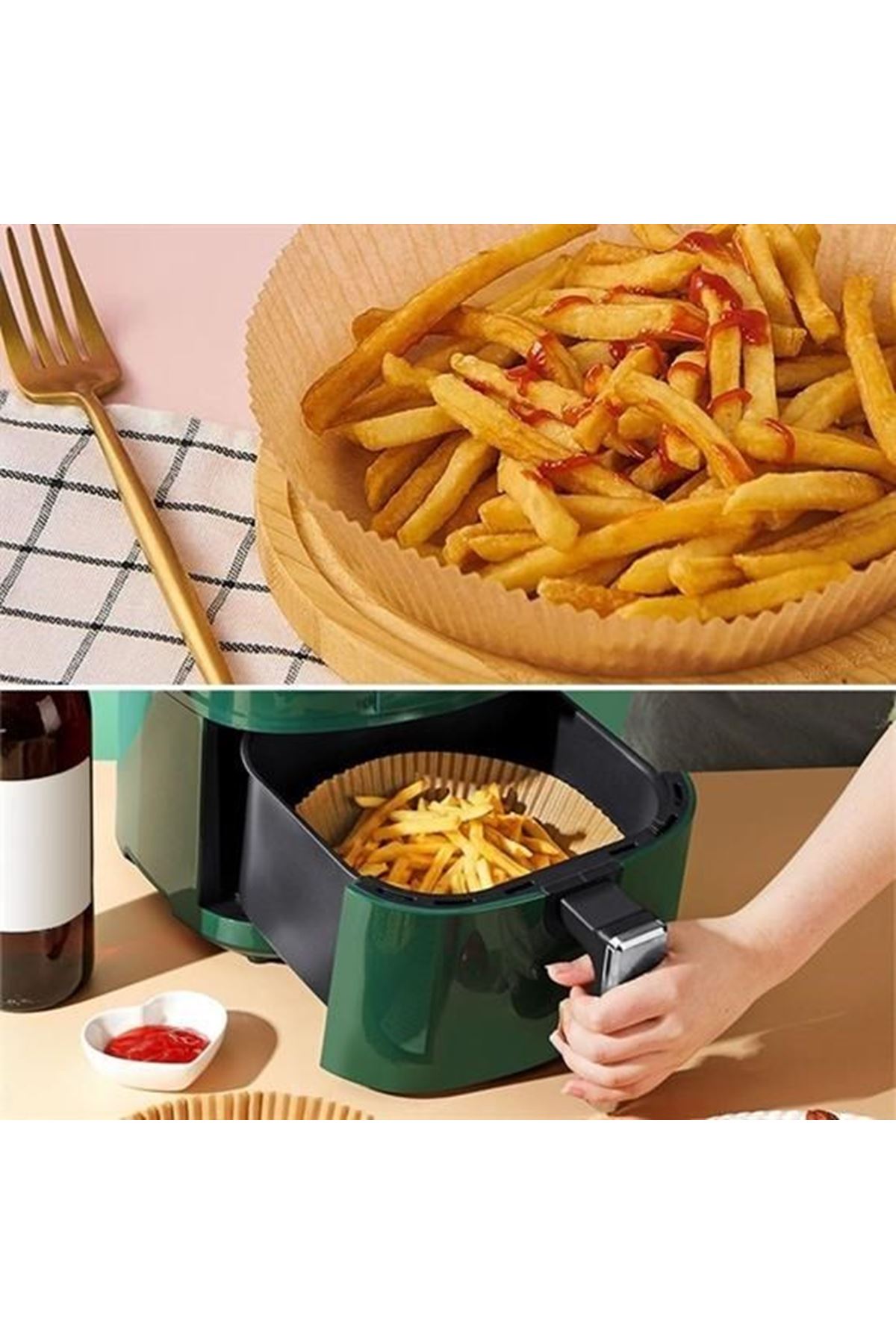 Tbl Dekor®100 Adet  Air Fryer Pişirme Kağıdı Tek Kullanımlık  Yağlı Kağıdı Yuvarlak Tabak Model
