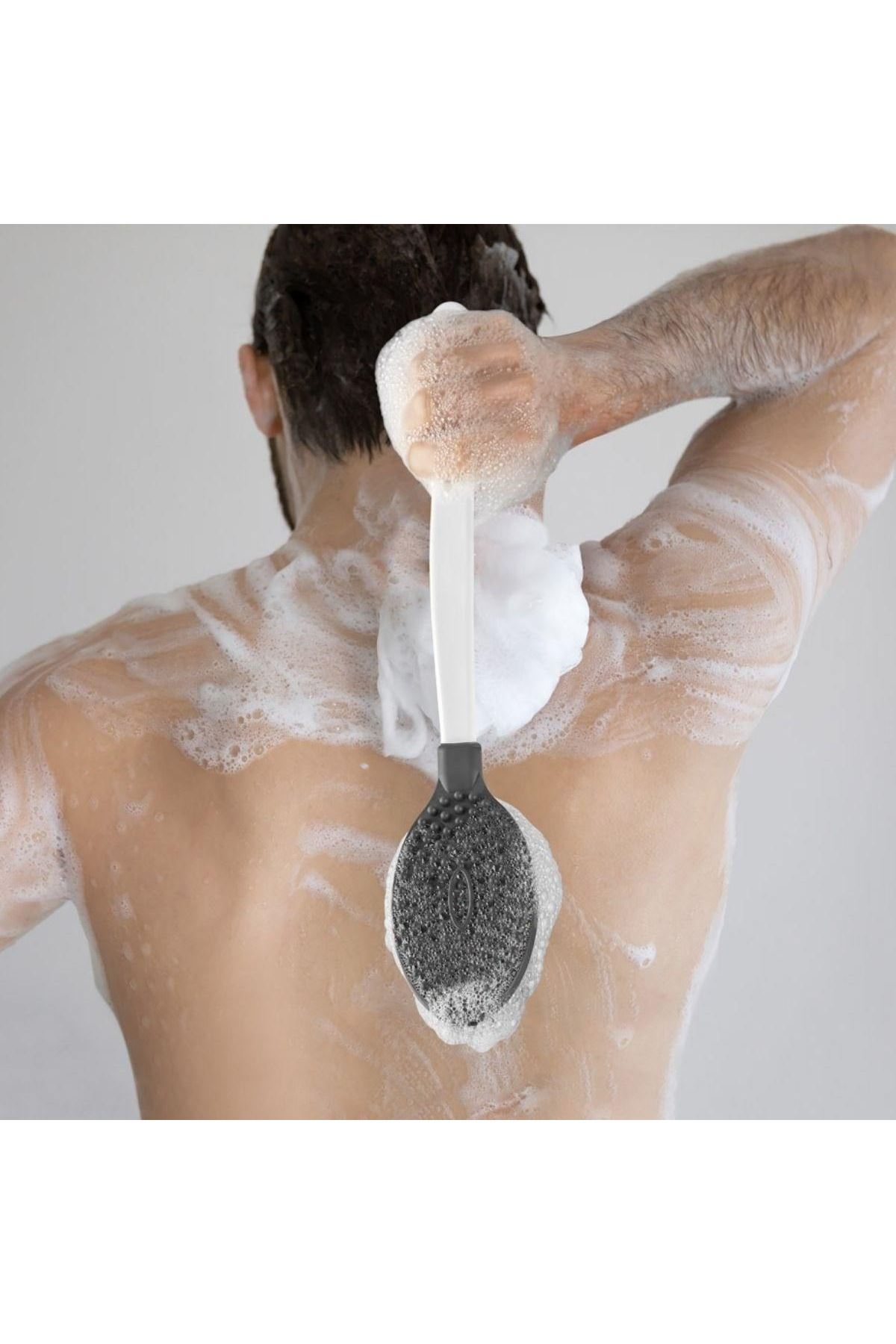 Tbl Dekor® Silikon Masajlı Uzun Saplı Vücut Masaj Fırçası Banyo Sırt Kesesi Saplı Yumuşak Fırça