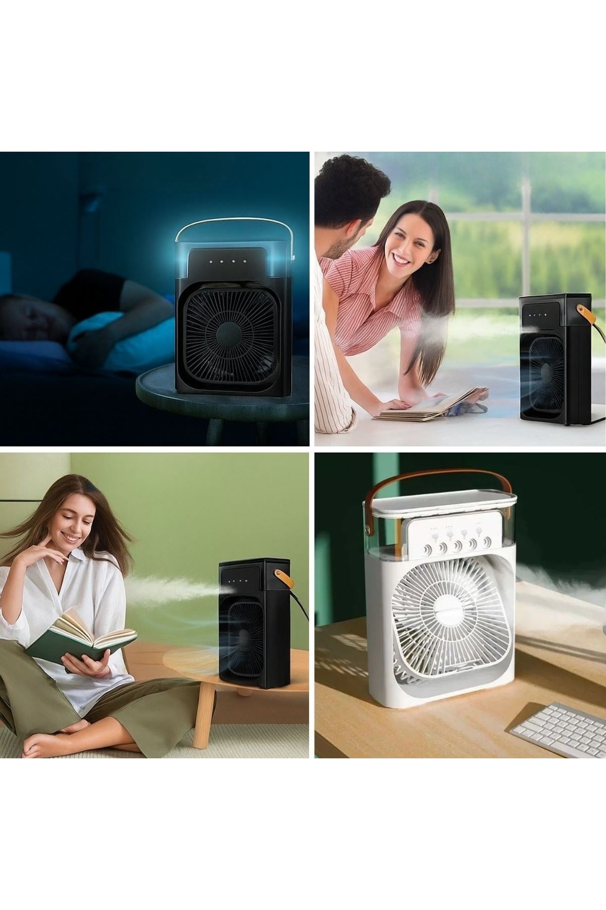 Tbl Dekor® Taşınabilir 3 Farklı Mod Ayarlı 7 Farklı Led Işıklı Sulu Soğutmalı Taşınabilir Masaüstü USB Fan Vantilatör