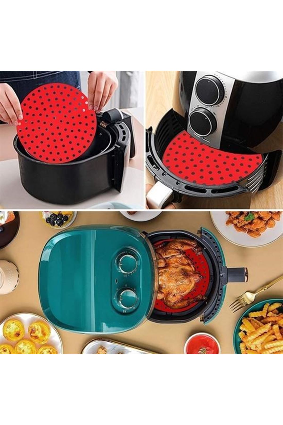 Tbl Dekor® Renkli Isıya Dayanıklı Yıkanılabilir Silikon Fırın Ve Airfryer Yuvarlak Pişirme Matı 20 Cm