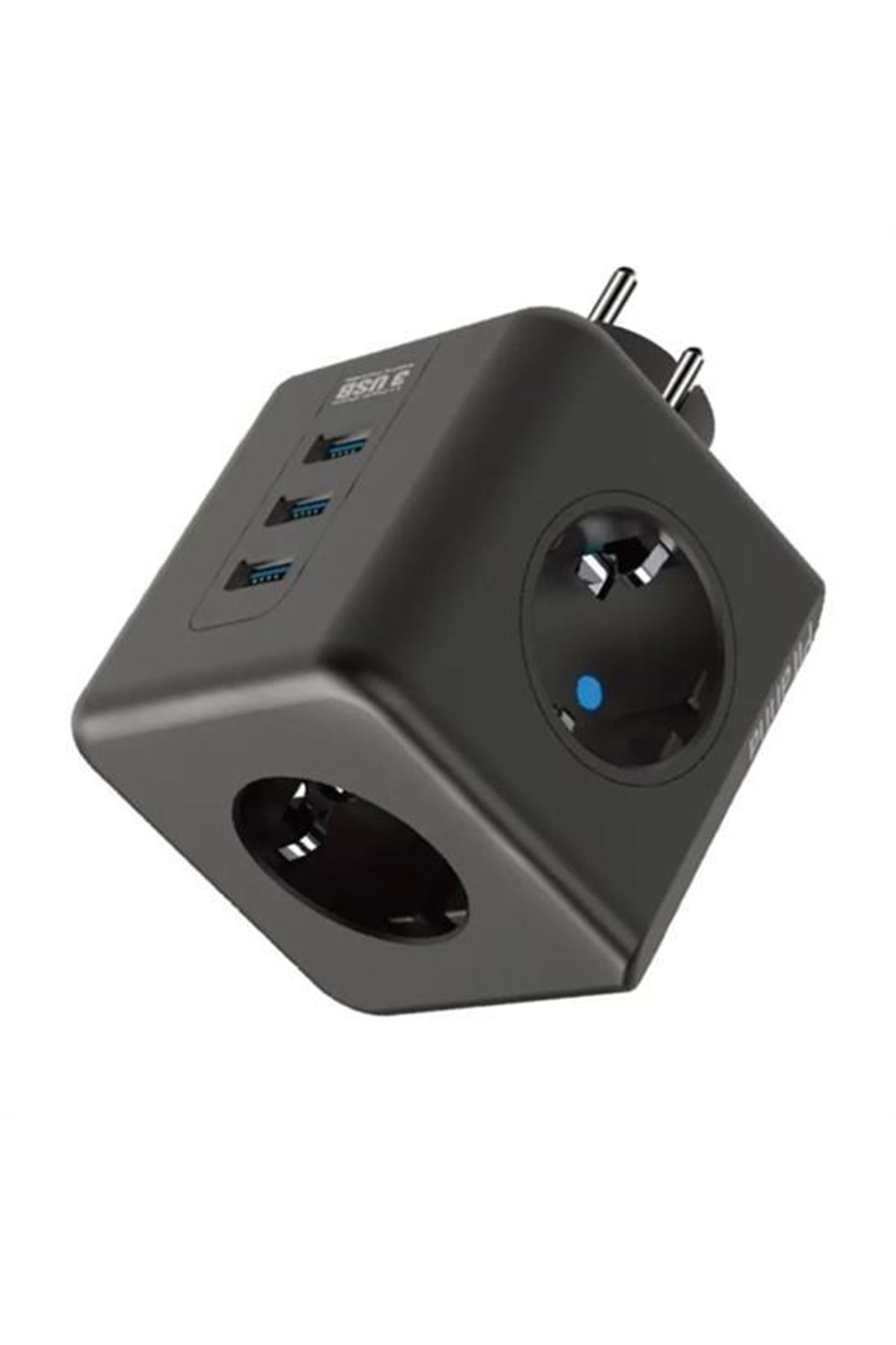 Tbl Dekor® Isıya Dayanıklı Termal Akım Korumalı ve Çocuk Korumalı 3 Priz Girişli 3 USB Girişli Küp Priz