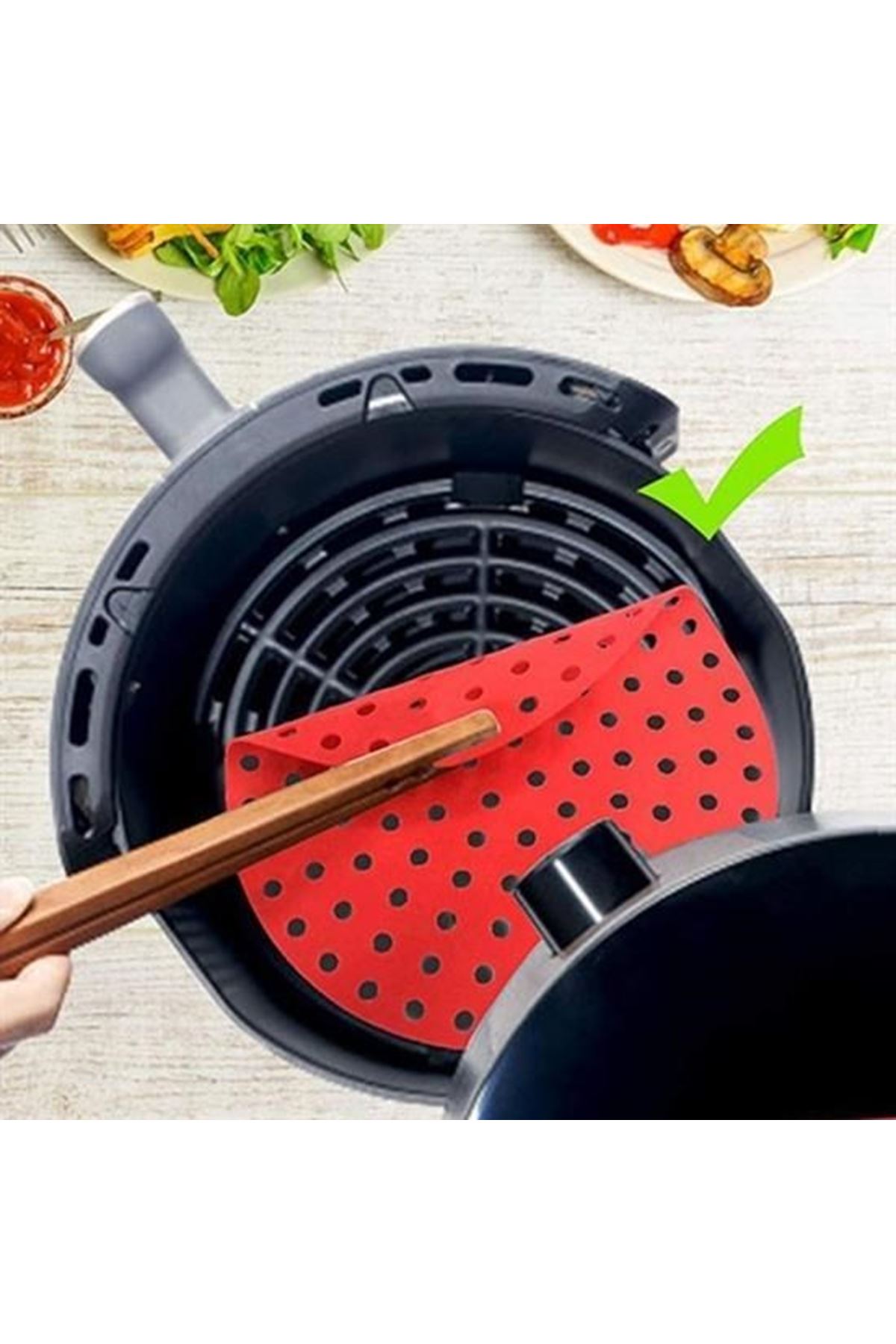 Tbl Dekor® Renkli Isıya Dayanıklı Yıkanılabilir Silikon Fırın Ve Airfryer Yuvarlak Pişirme Matı 20 Cm