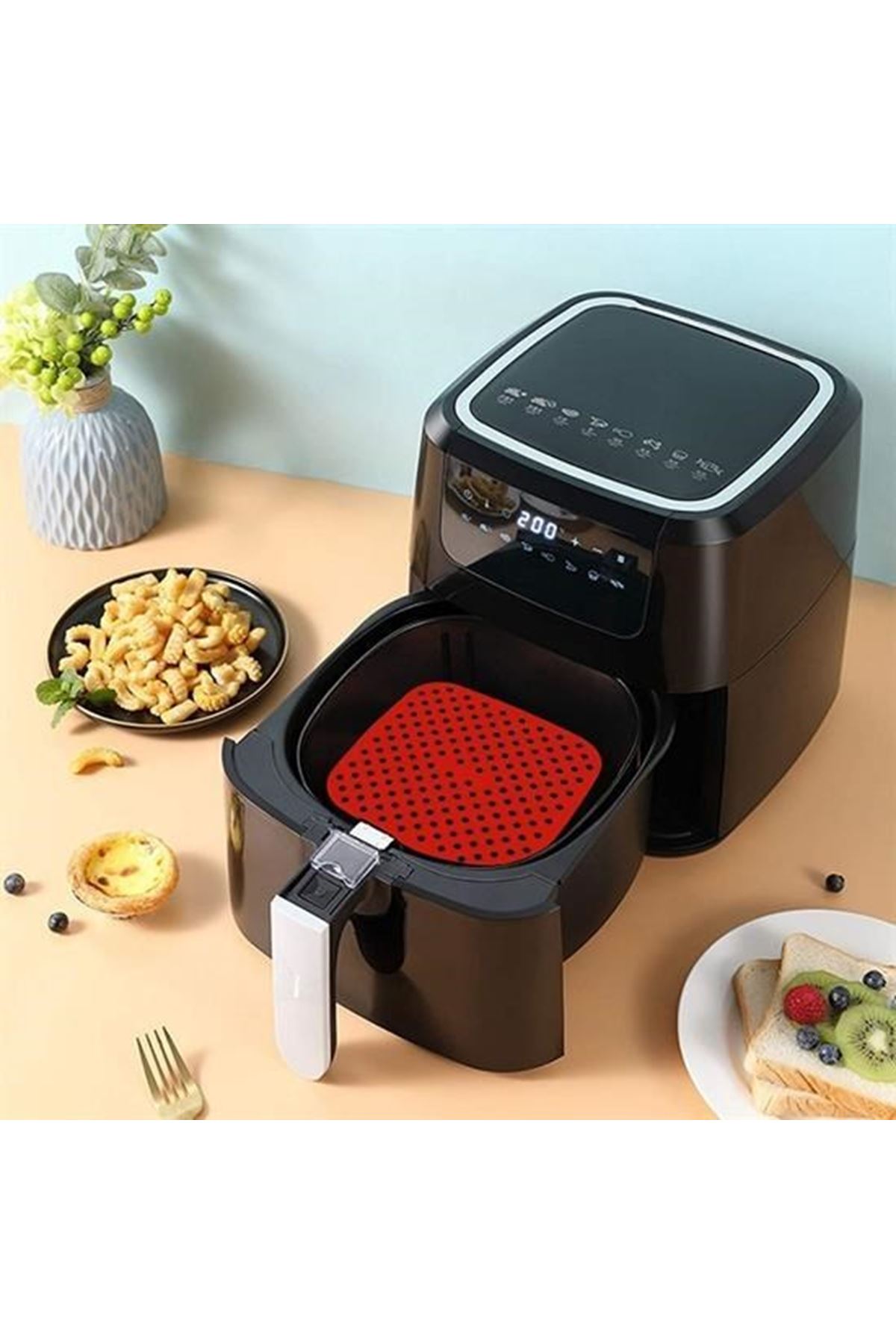 Tbl Dekor® Renkli Isıya Dayanıklı Yıkanılabilir Silikon Fırın Ve Airfryer Kare Pişirme Matı 21,5 Cm