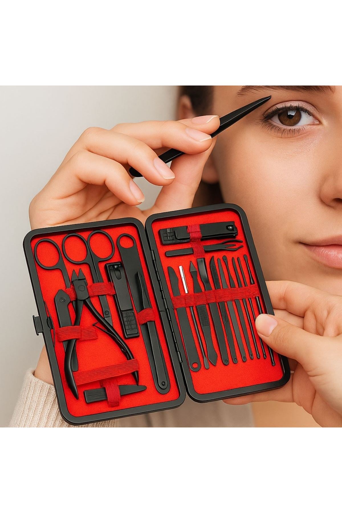 Tbl Dekor® 24 Parça Kendiliğinden Deri Çantalı Seyahat Tipi Manikür Pedikür Seti