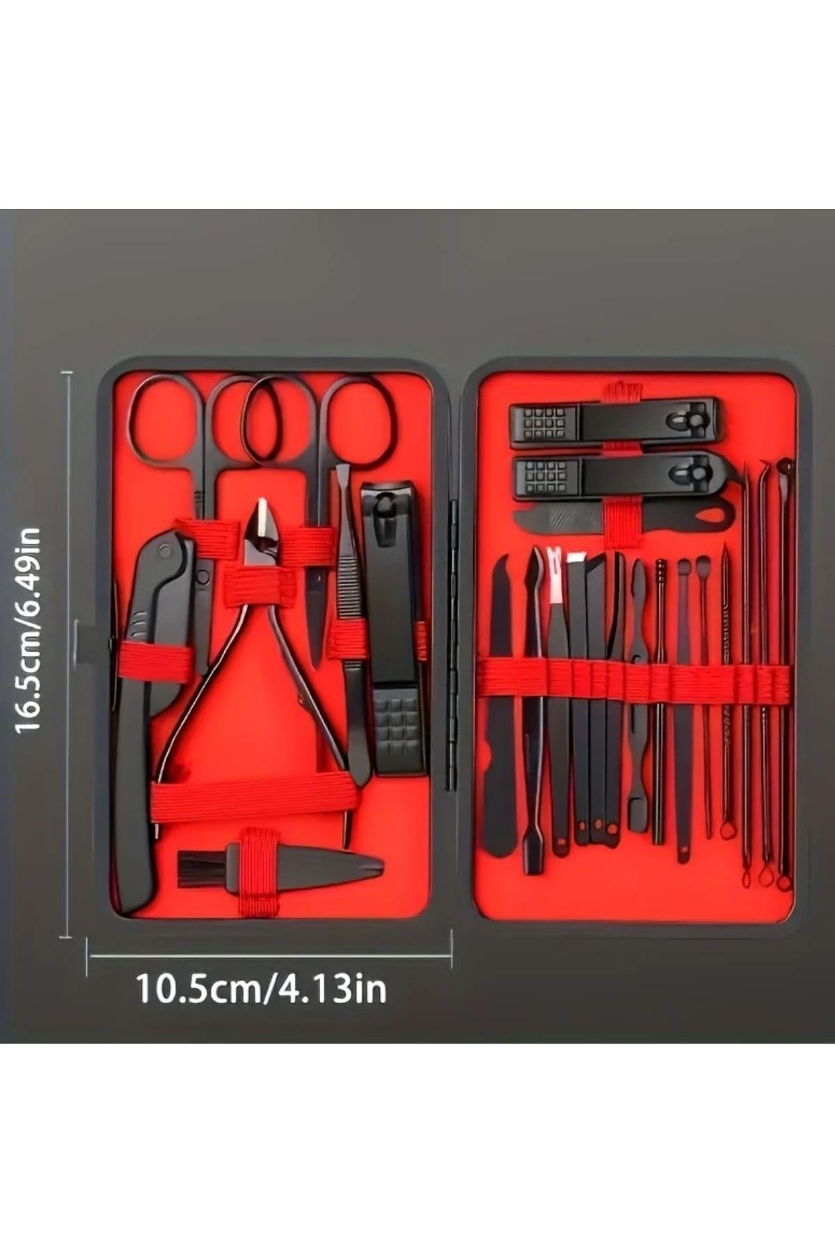 Tbl Dekor® 24 Parça Kendiliğinden Deri Çantalı Seyahat Tipi Manikür Pedikür Seti
