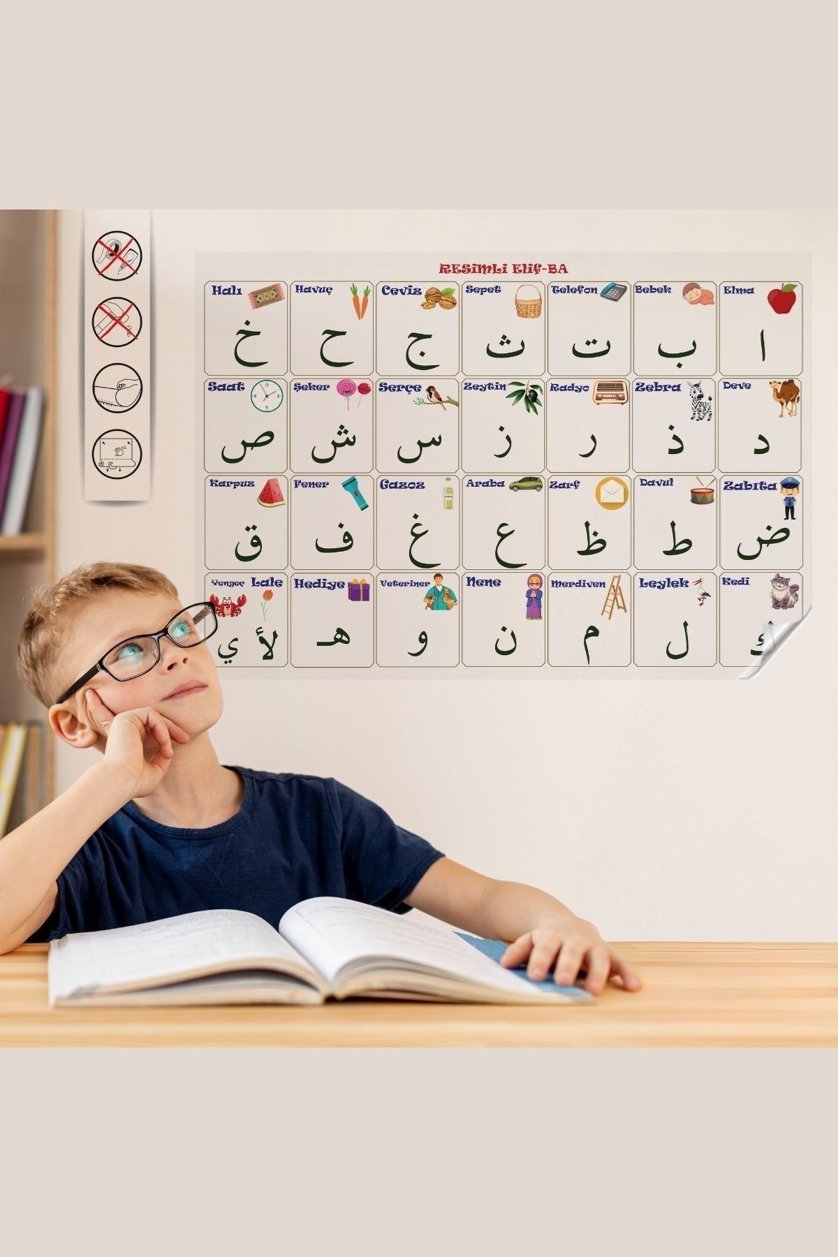 Tbl Dekor® 70x100 cm Statik Kağıt Elif-Ba Öğrenme Tahtası