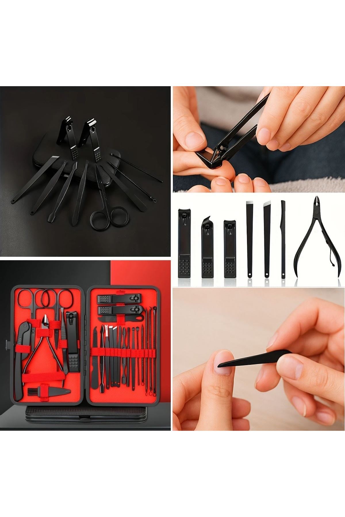 Tbl Dekor® 24 Parça Kendiliğinden Deri Çantalı Seyahat Tipi Manikür Pedikür Seti