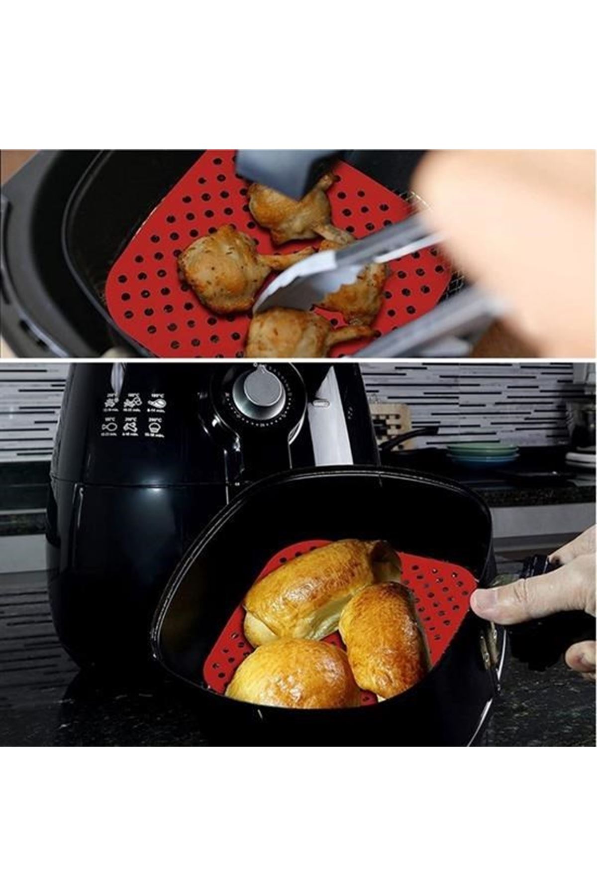Tbl Dekor® Renkli Isıya Dayanıklı Yıkanılabilir Silikon Fırın Ve Airfryer Kare Pişirme Matı 21,5 Cm