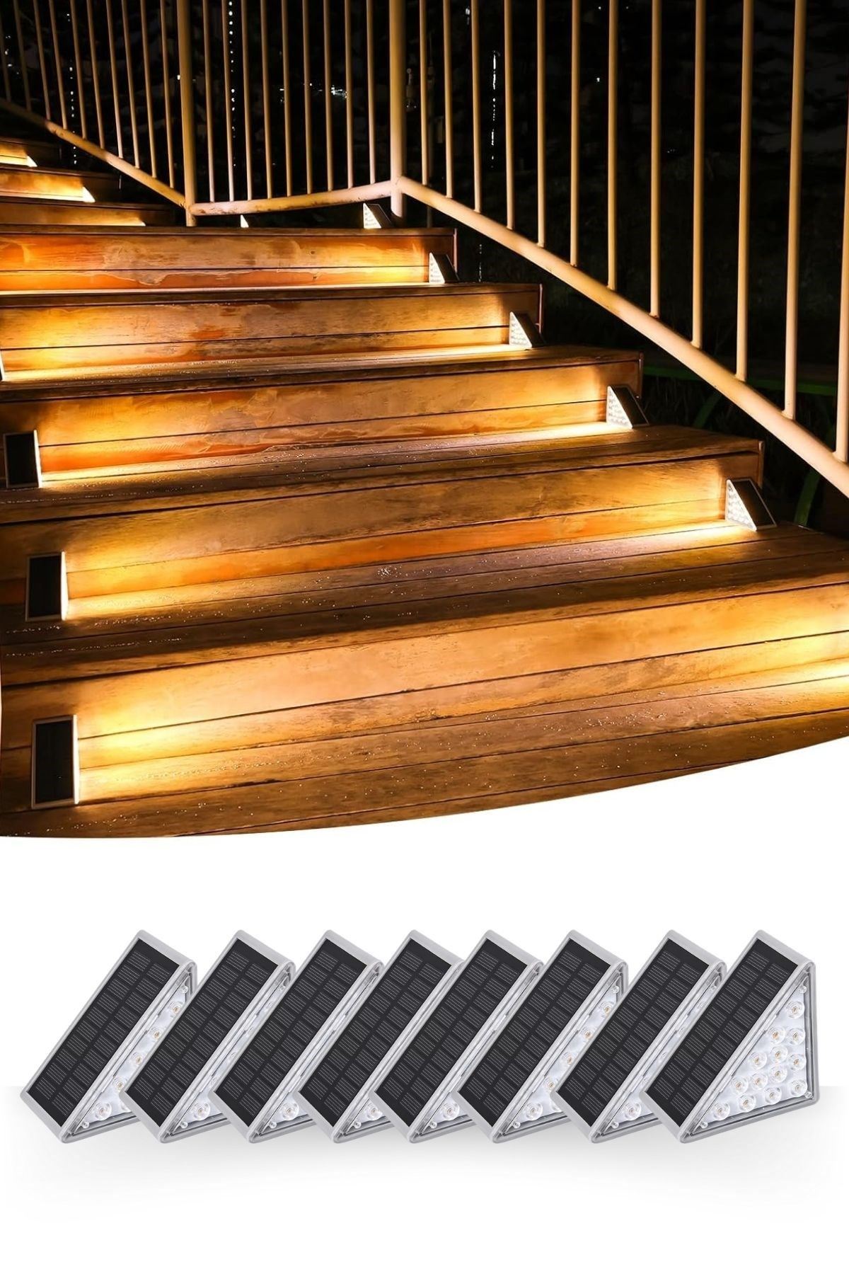 Tbl Dekor® 8 Adet Üçgen  Güneş Enerjisi ile Şarj Olan Dış Mekan Solar Basamak Köşe Lambası