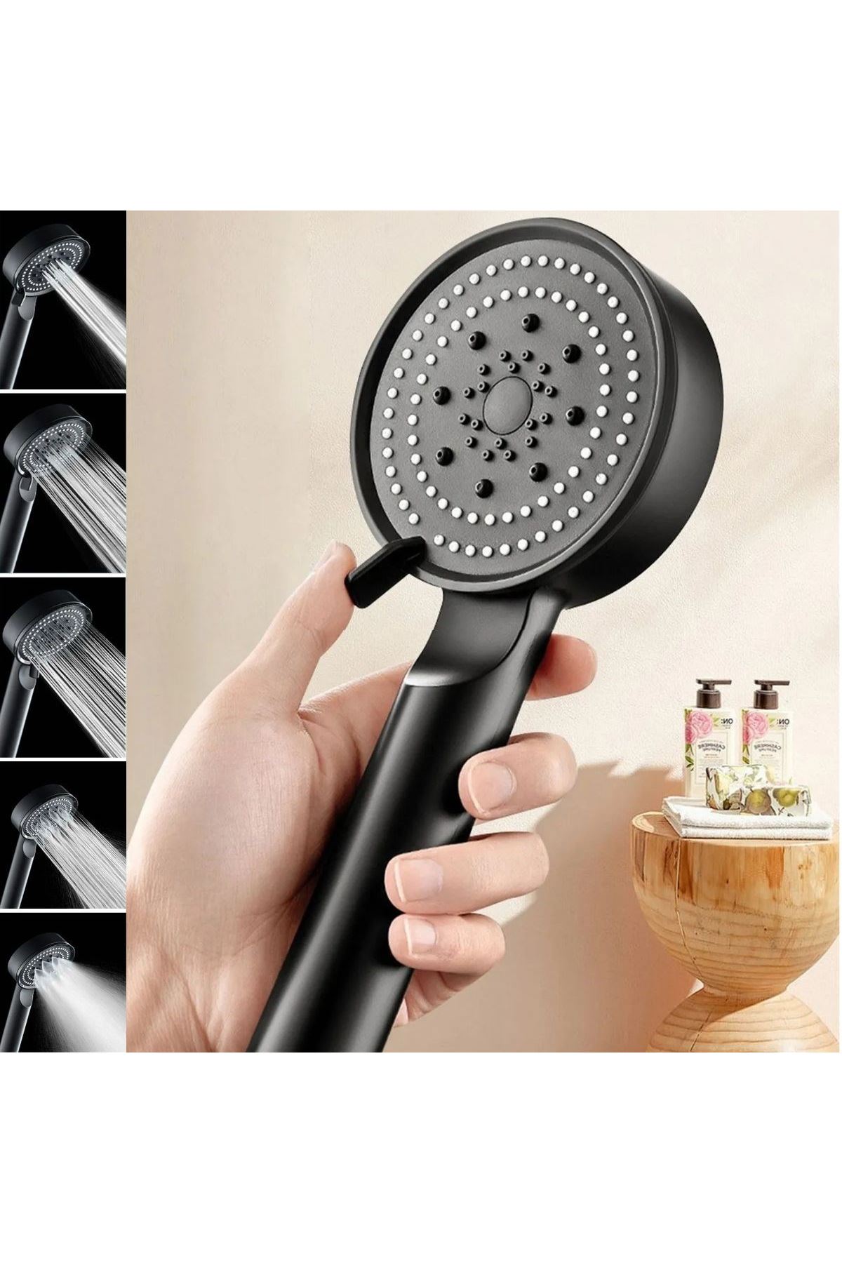 Tbl Dekor® 5 Fonksiyonlu Yüksek Basınçlı Ayarlanabilir Siyah Duş Başlığı