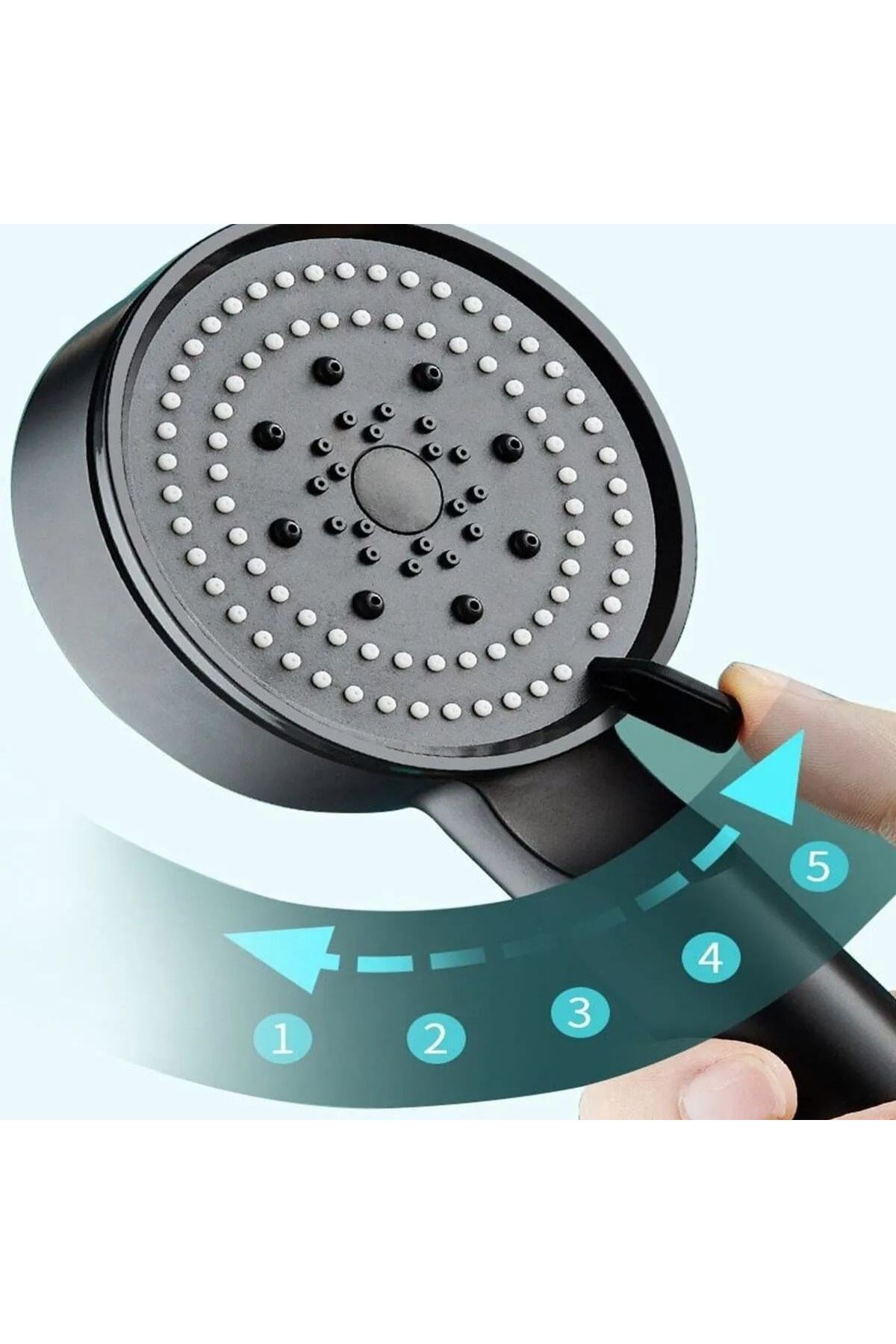 Tbl Dekor® 5 Fonksiyonlu Yüksek Basınçlı Ayarlanabilir Siyah Duş Başlığı