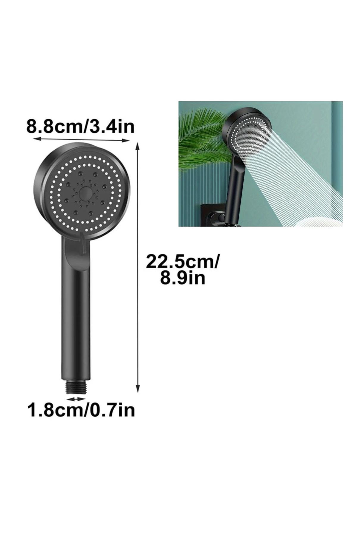 Tbl Dekor® 5 Fonksiyonlu Yüksek Basınçlı Ayarlanabilir Siyah Duş Başlığı