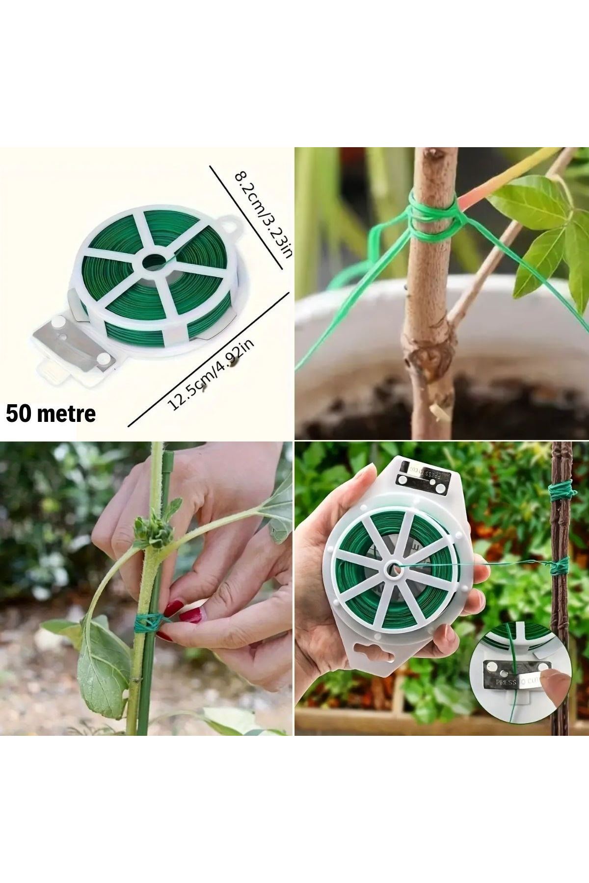 Tbl Dekor® 50 Metre Kendiliğinden Kesici Bıçaklı Bitki Saksı Kablo Sabitleme Teli