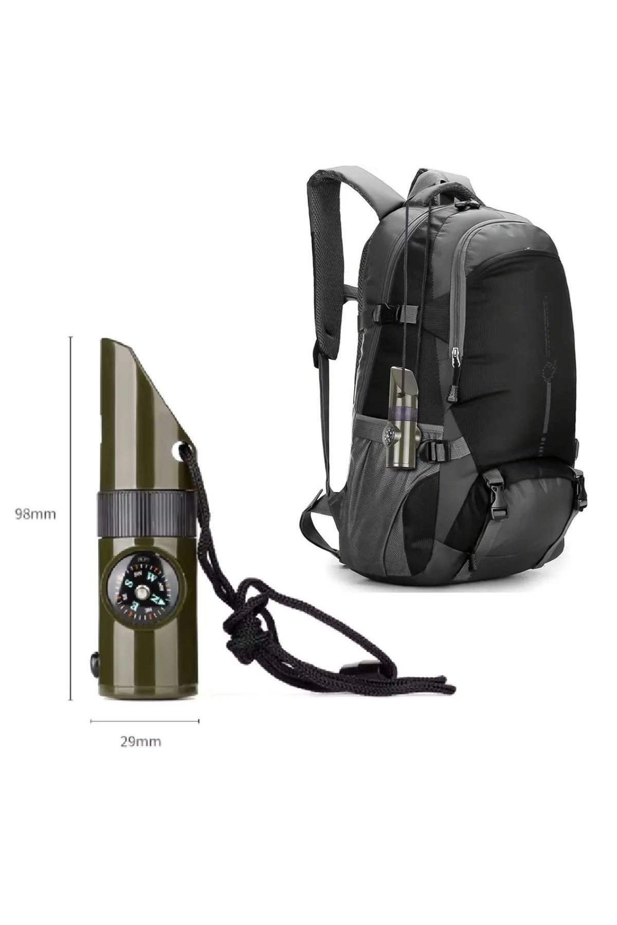 Tbl Dekor® 7si 1arada Acil Durum Düdüğü,El Feneri, Termometre,Pusula,Büyüteç,Depolama Bölmeli Kampçı Düdüğü