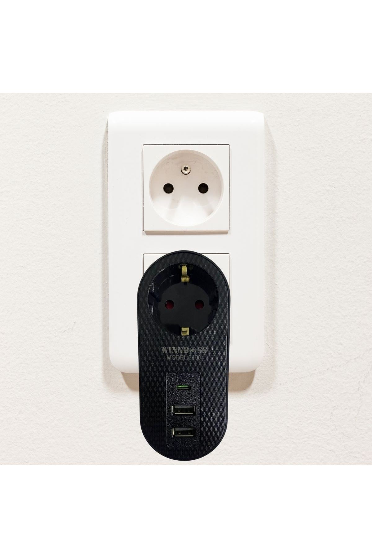 Tbl Dekor® 2 USB,1 TYPE-C Girişli 1'li Çocuk Korumalı,Isıya Karşı Dayanıklı 2500Watt Termal Akım Korumalı Priz