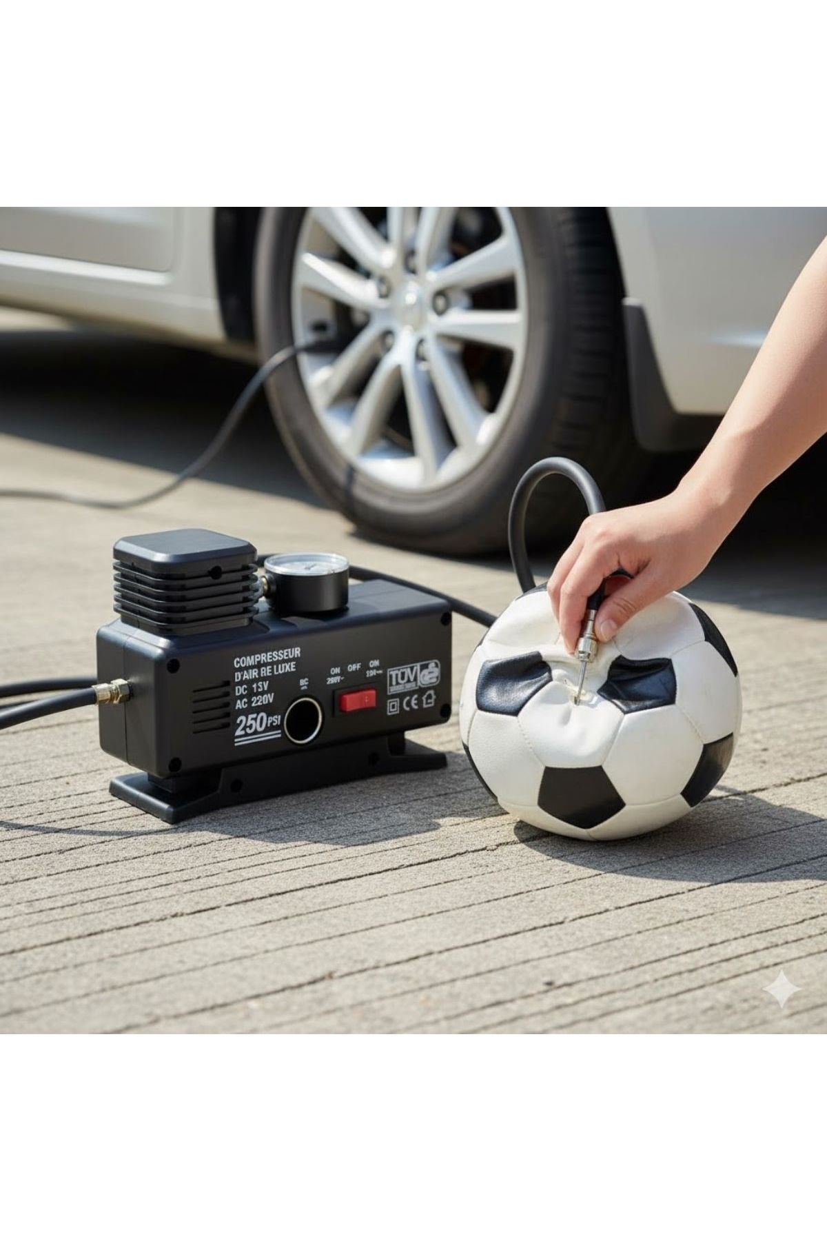 Tbl Dekor® 250 PSI Güçlü Taşınabilir Hava Kompresörü–Araba, Motosiklet, Bisiklet ve Top Şişirme İçin Elektrikli Fişli Çakmaklıklı Lastik Şişirme Pompa