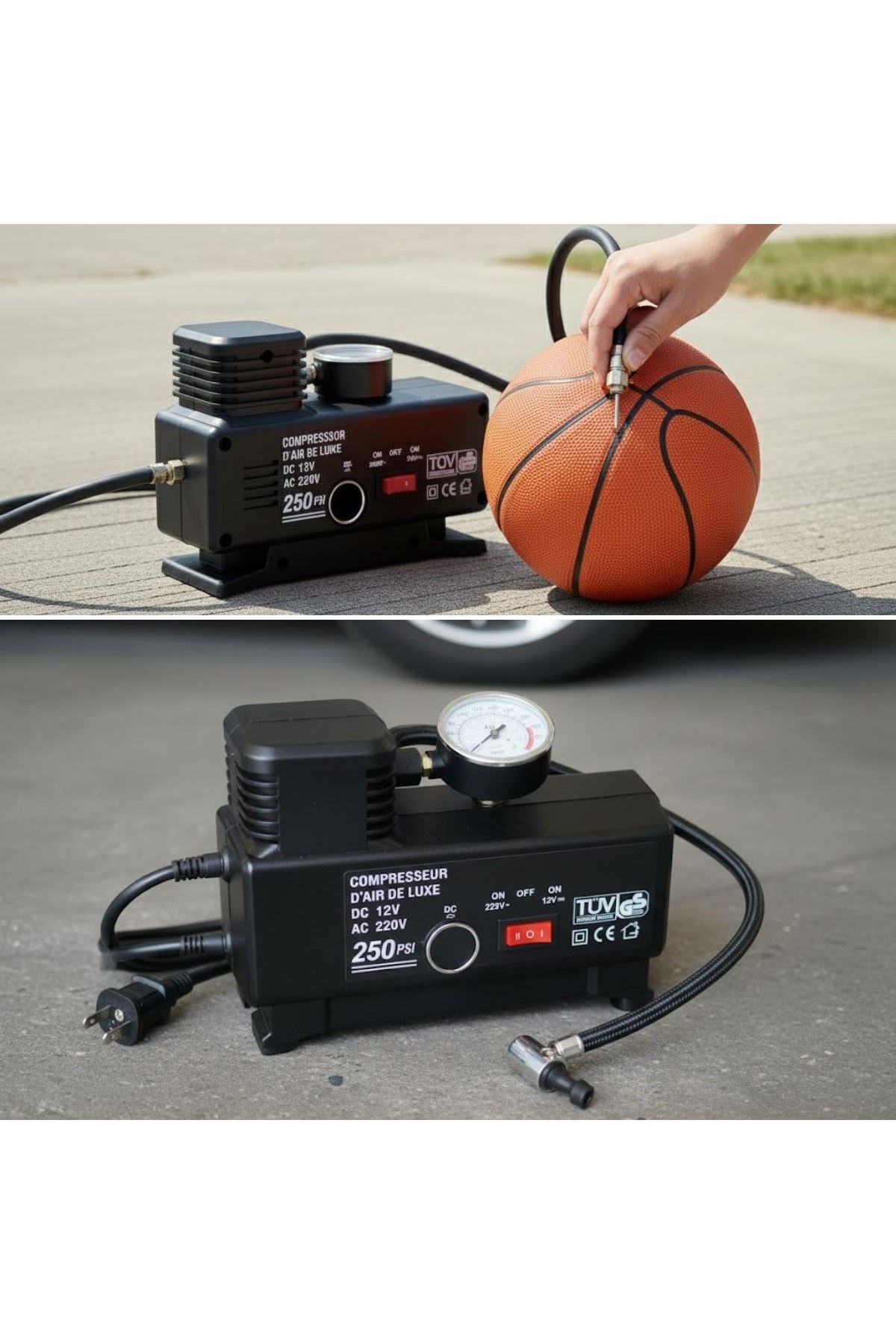 Tbl Dekor® 250 PSI Güçlü Taşınabilir Hava Kompresörü–Araba, Motosiklet, Bisiklet ve Top Şişirme İçin Elektrikli Fişli Çakmaklıklı Lastik Şişirme Pompa
