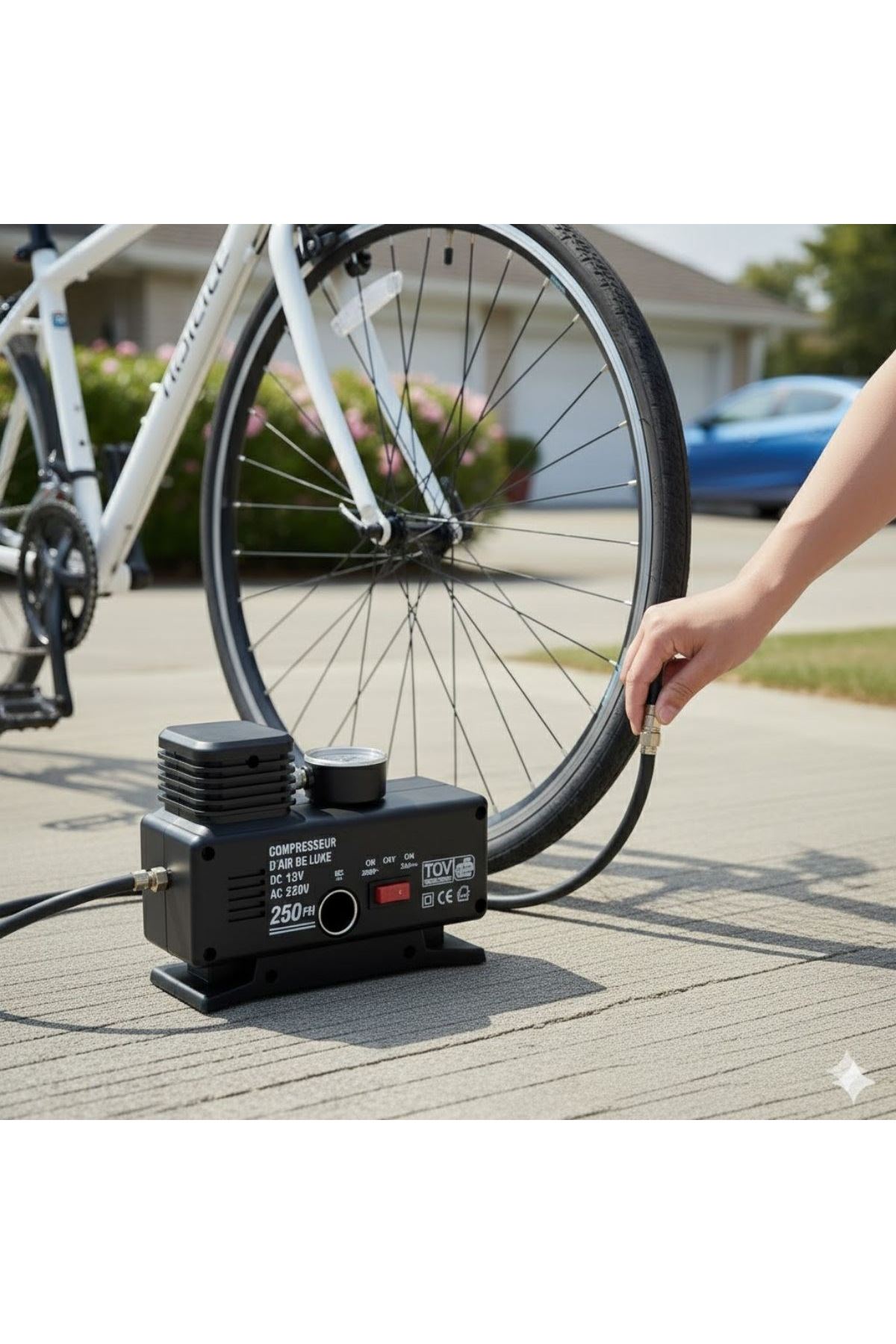 Tbl Dekor® 250 PSI Güçlü Taşınabilir Hava Kompresörü–Araba, Motosiklet, Bisiklet ve Top Şişirme İçin Elektrikli Fişli Çakmaklıklı Lastik Şişirme Pompa