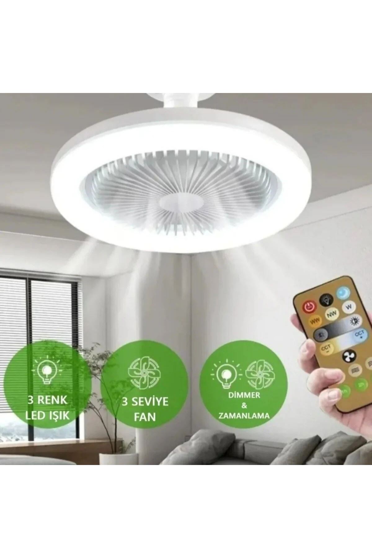 Tbl Dekor®E27 Duylu 3 Farklı Işık Modlu ve 3 Seviye Fan Güçlü Uzaktan Kumandalı, Sessiz Kullanımlı, Kolay Kurulumlu,Led Işıklı Tavan Pervane Vantilatö