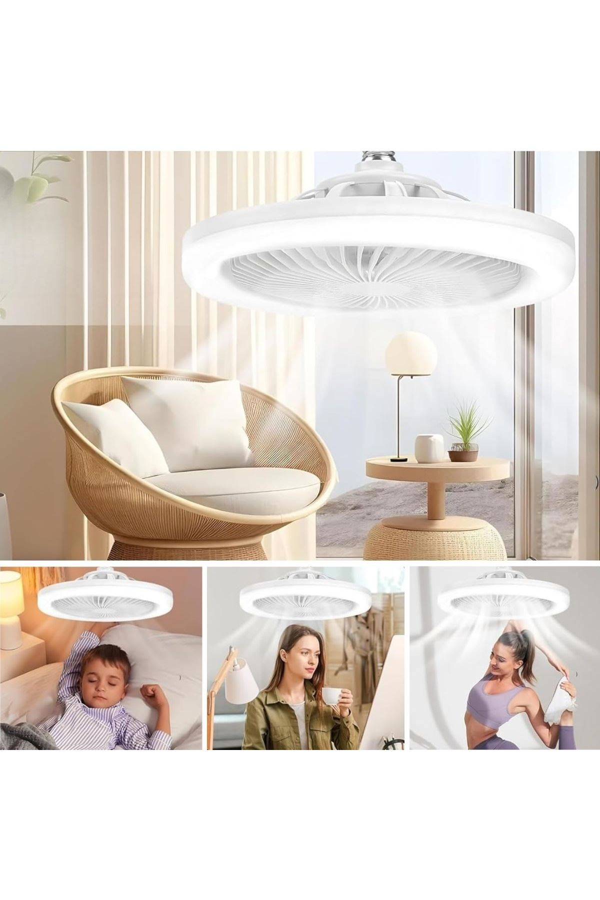 Tbl Dekor®E27 Duylu 3 Farklı Işık Modlu ve 3 Seviye Fan Güçlü Uzaktan Kumandalı, Sessiz Kullanımlı, Kolay Kurulumlu,Led Işıklı Tavan Pervane Vantilatö