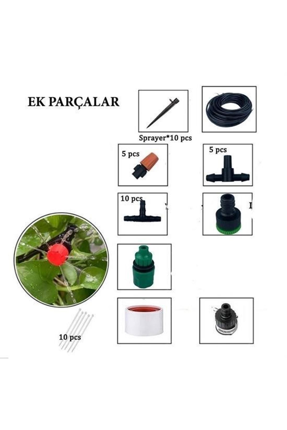 Tbl Dekor® 10 Metre Bahçe Damlama Sulama Sistemi Seti Hortum ve Ek Parçaları