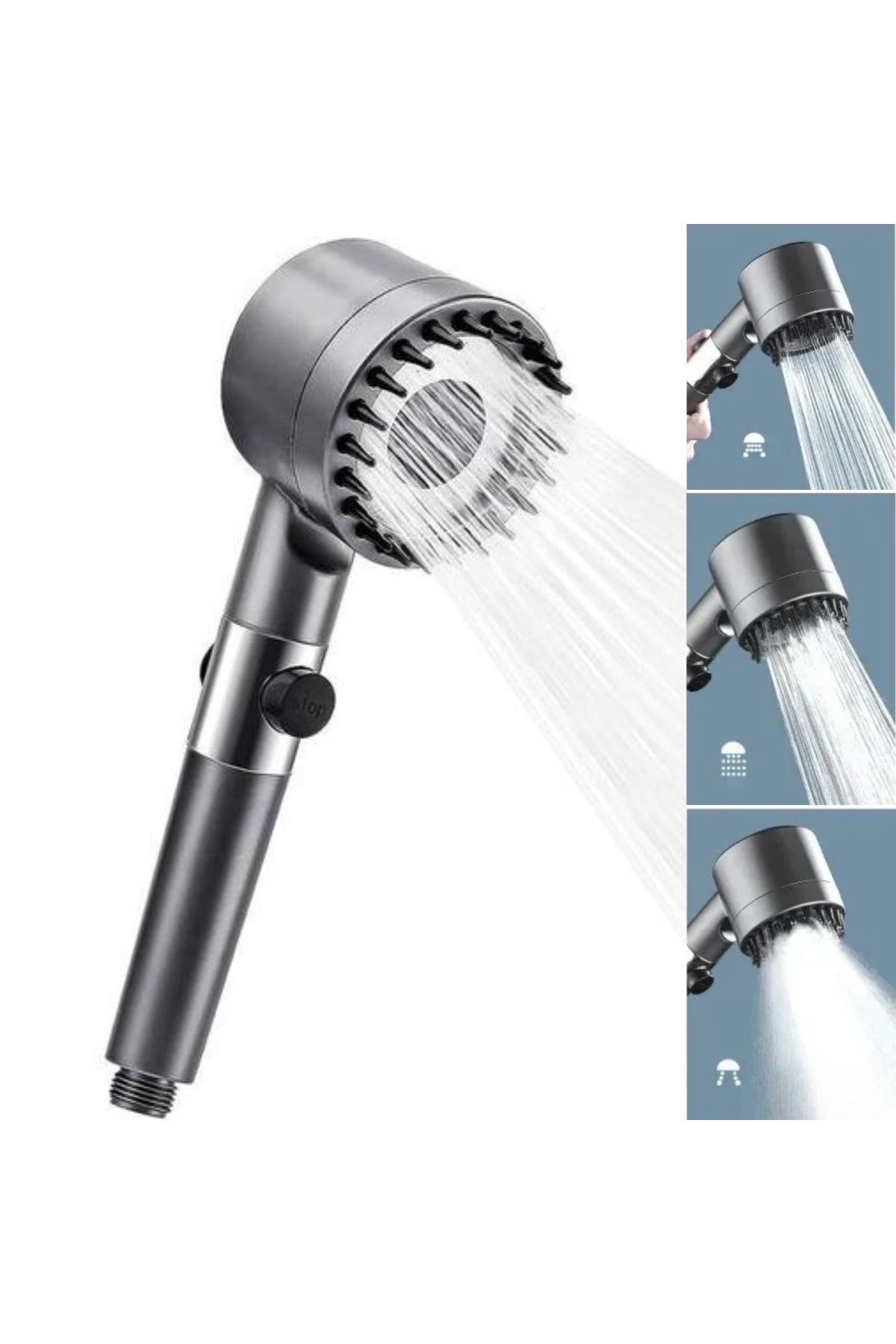 Tbl Dekor® 3 Kademeli Turbo Basınçlı Masaj Başlıklı Silikon Fırçalı Duş Başlığı – Yüksek Basınçlı Su Tasarruflu Duş Başlığı