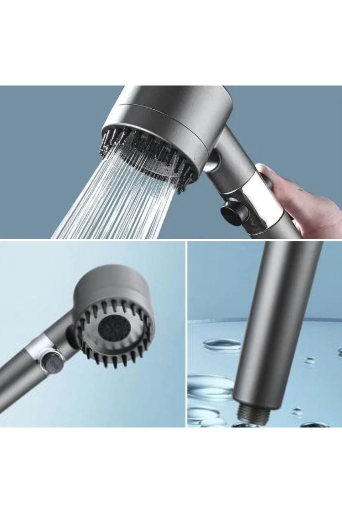 Tbl Dekor® 3 Kademeli Turbo Basınçlı Masaj Başlıklı Silikon Fırçalı Duş Başlığı – Yüksek Basınçlı Su Tasarruflu Duş Başlığı