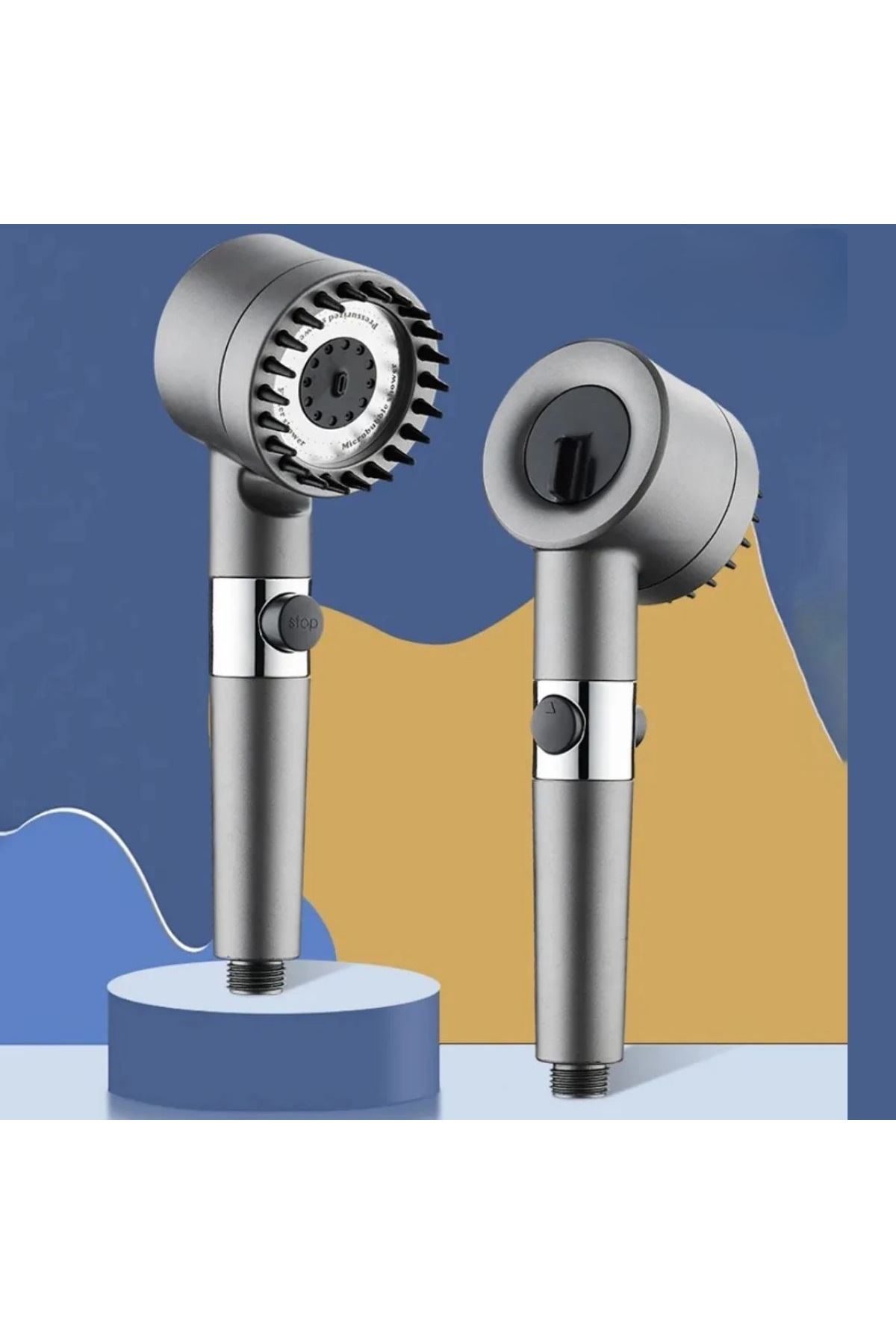 Tbl Dekor® 3 Kademeli Turbo Basınçlı Masaj Başlıklı Silikon Fırçalı Duş Başlığı – Yüksek Basınçlı Su Tasarruflu Duş Başlığı