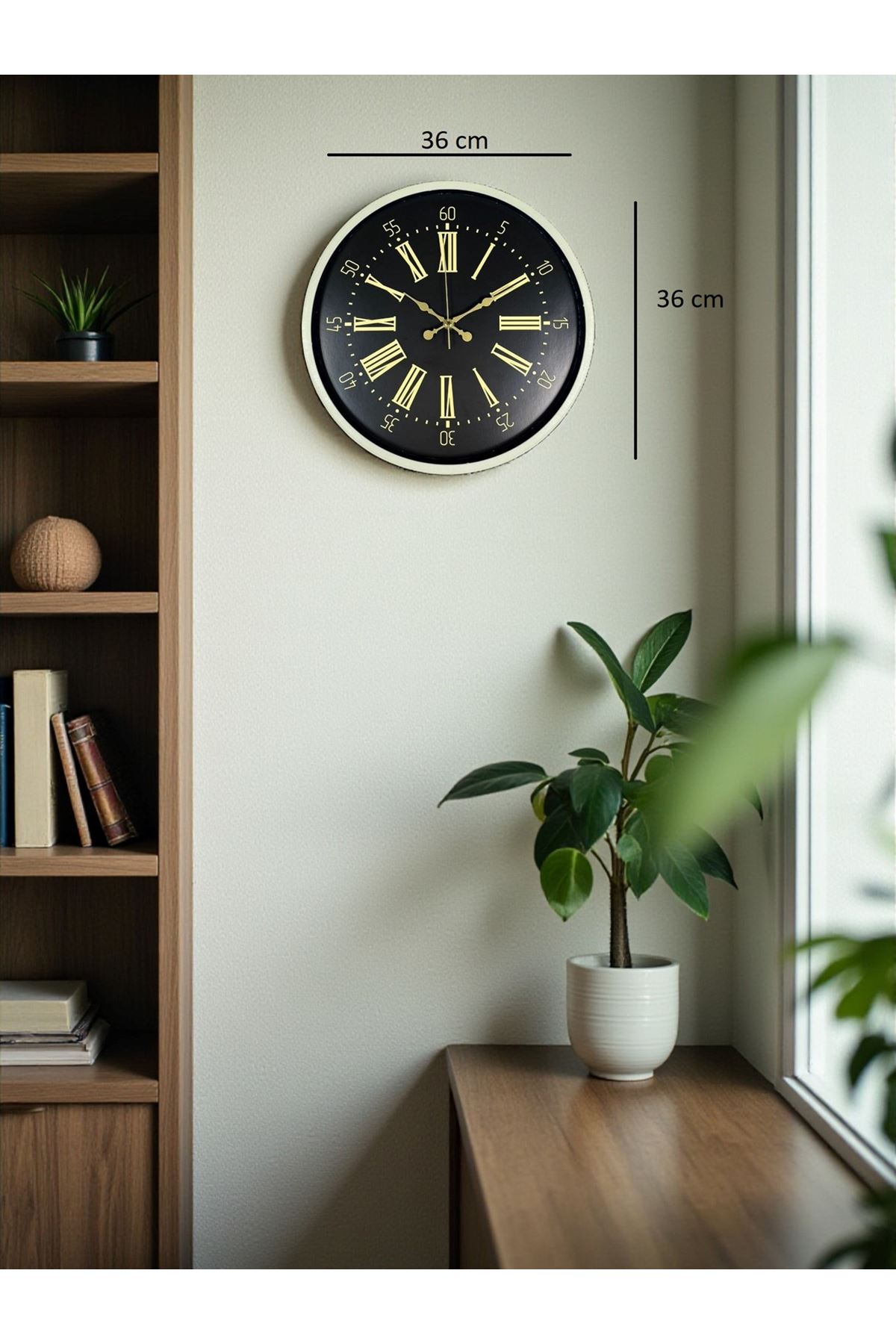 36 Cm Krem Dekoratif Duvar Saati