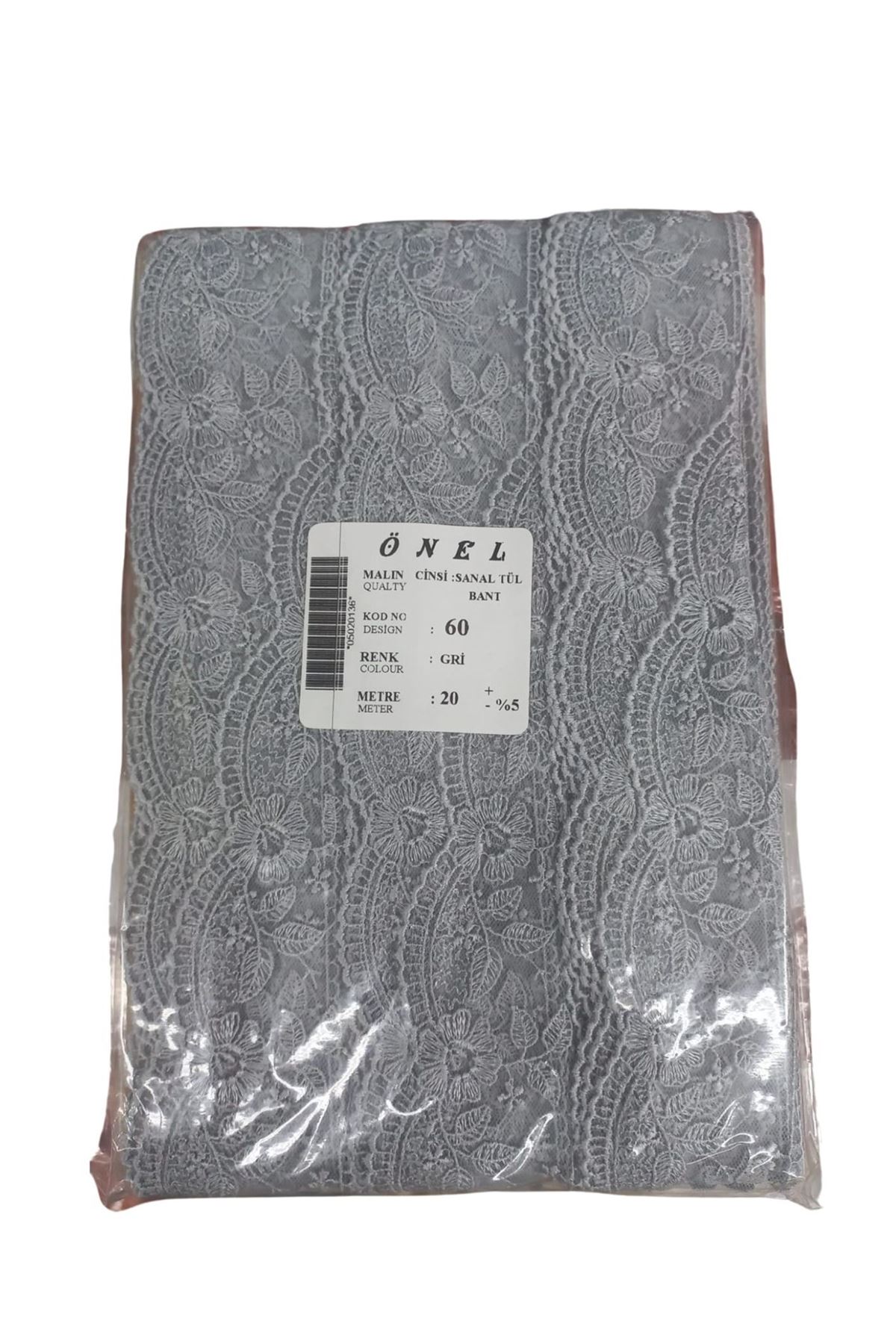 Dantel Polyester Sanal Tül Bant Gri 20 Metre En 6 cm ON-60-G
