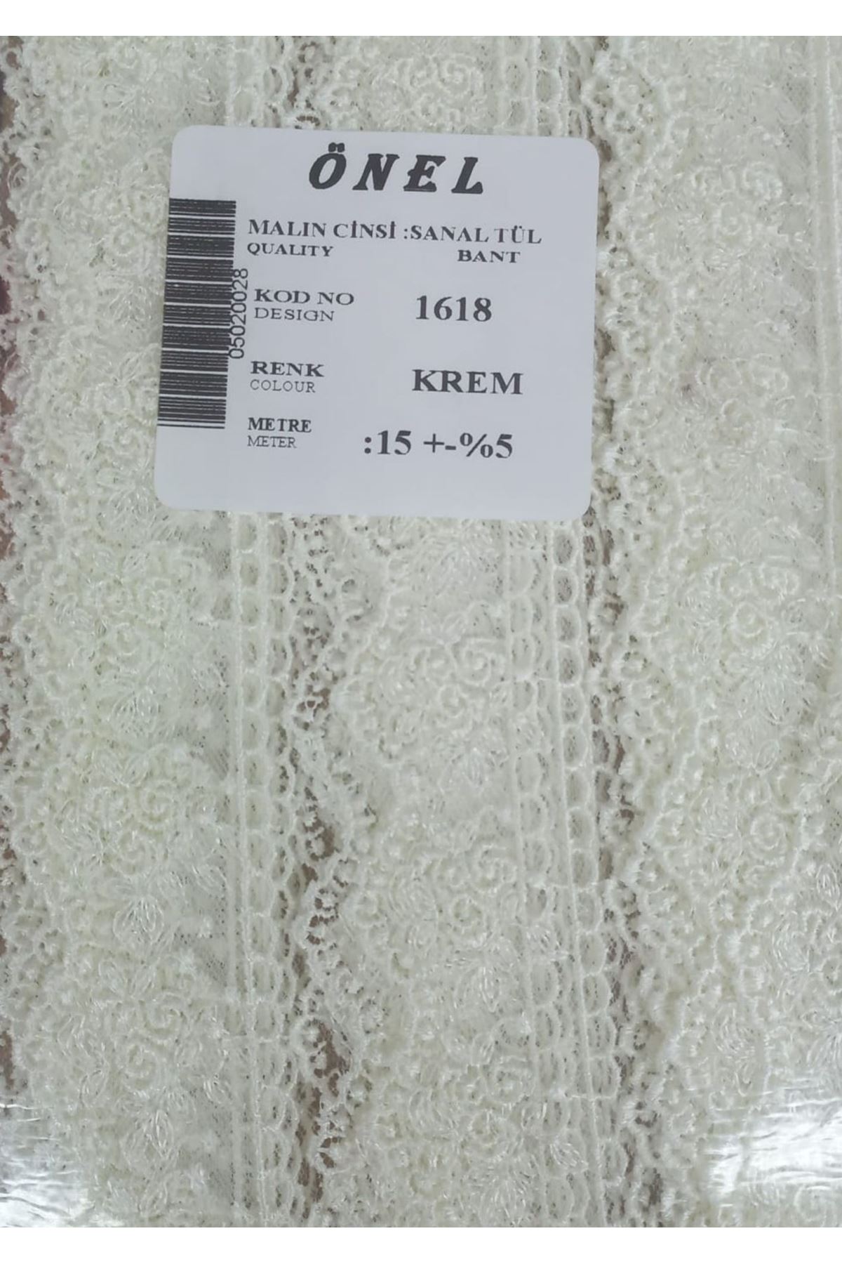 Dantel Polyester Sanal Tül Bant Krem 15 Metre En 3 cm ON-1618-KR