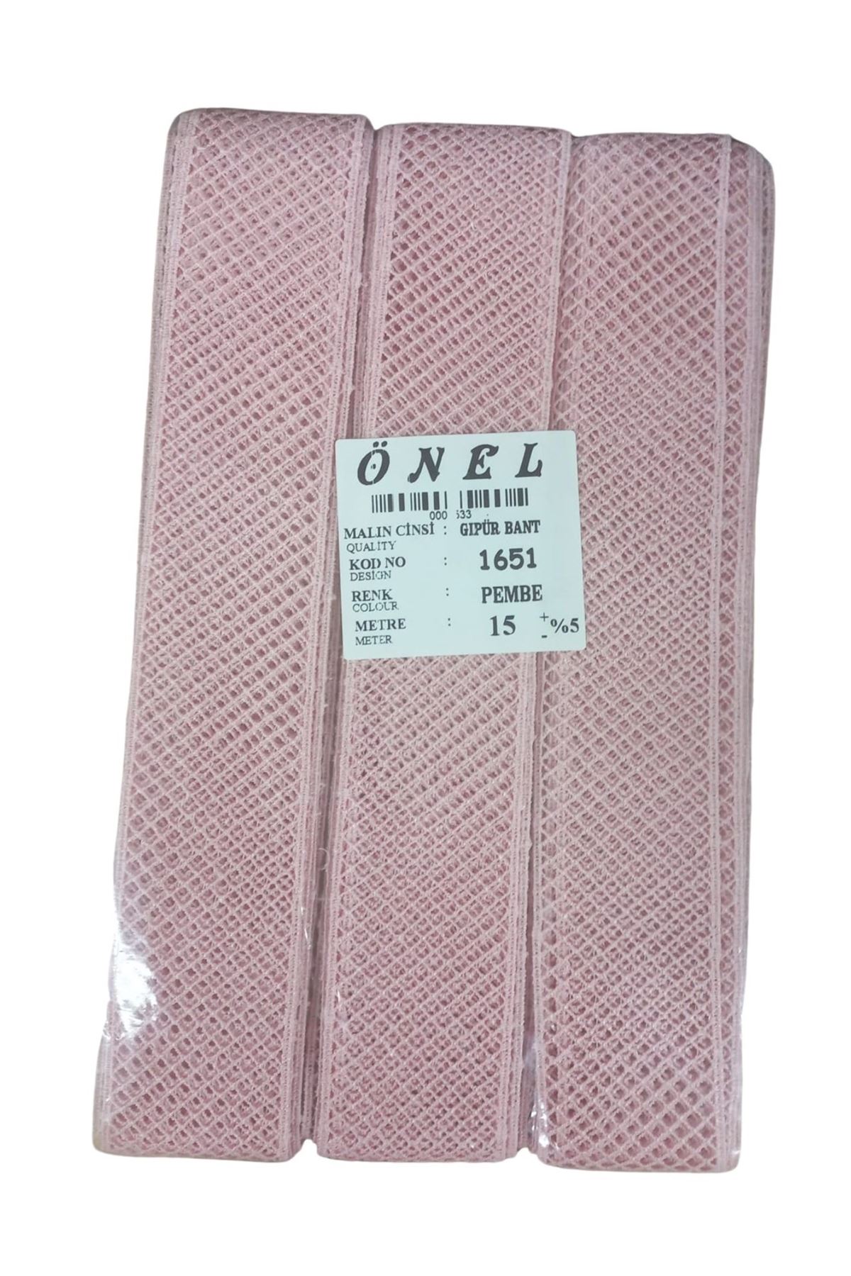 Dantel Polyester Güpür Bant Pembe 15 Metre En 3 cm ON-1651-P