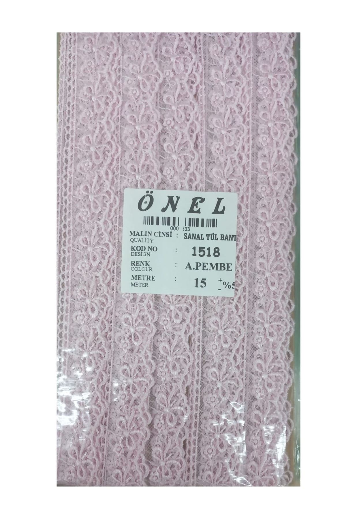 Dantel Polyester Sanal Tül Bant Açık Pembe 15 Metre En 3 cm ON-1518-AP