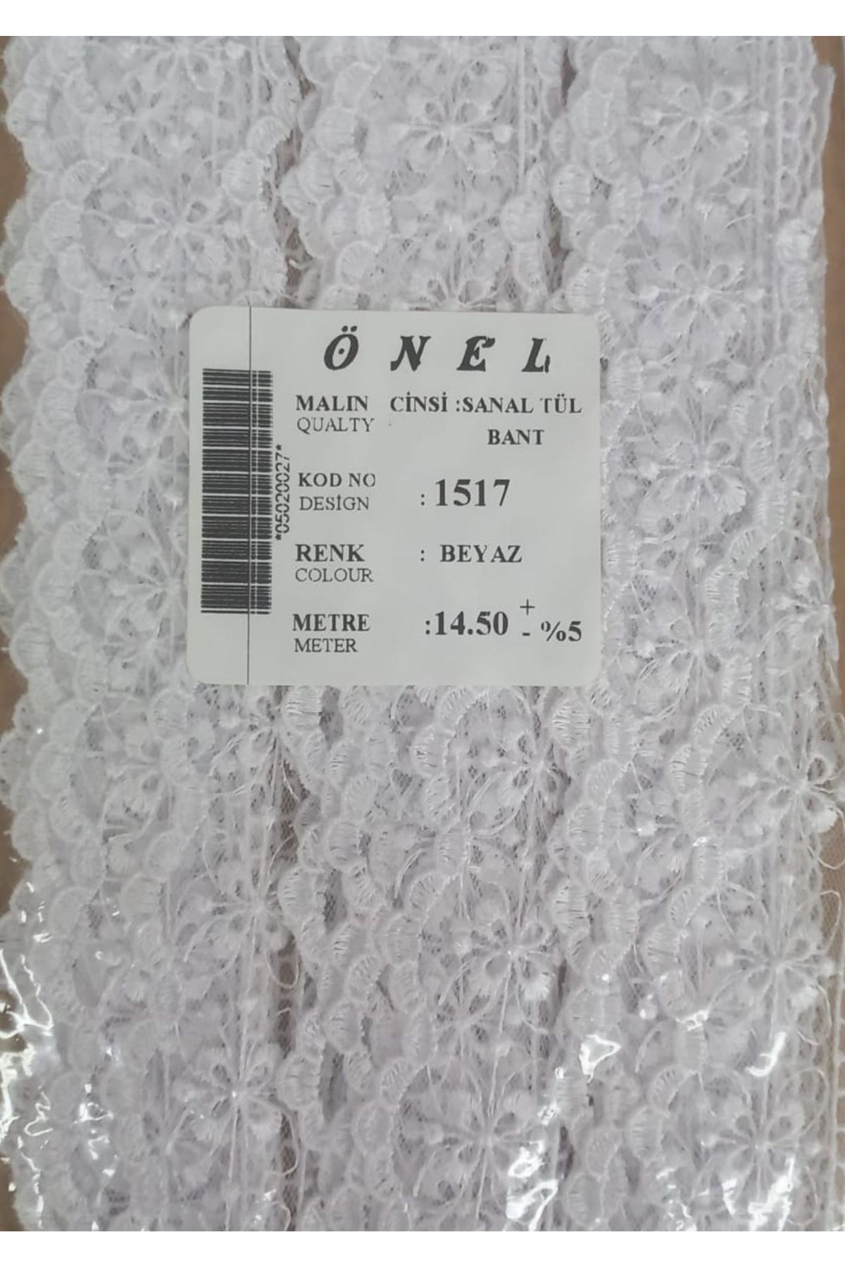 Dantel Polyester Sanal Tül Bant Beyaz 14,50 Metre En 6 cm ON-1517-B
