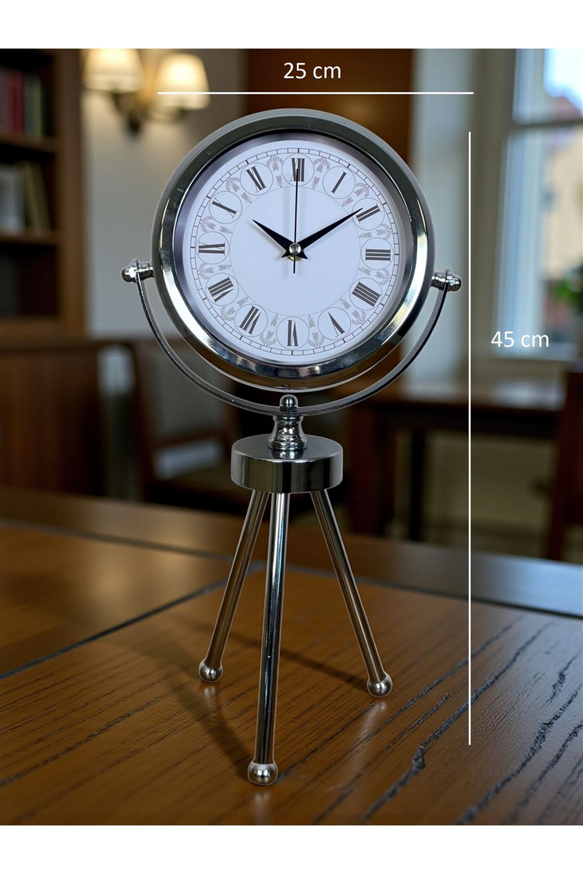 Zentime Krom Şık Üç Ayaklı Masa Saati