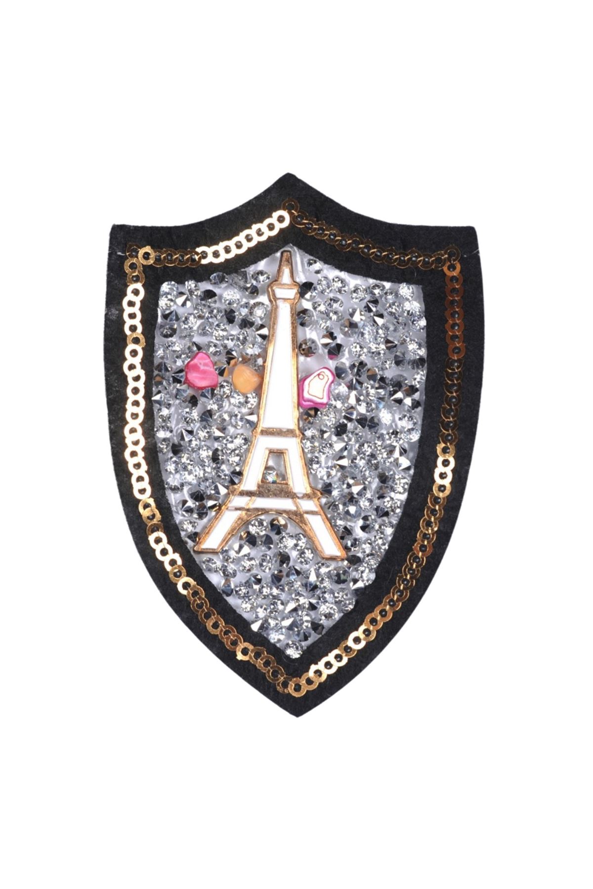 Aplike Ütü İle Yapışan Taşlı Eyfel Kulesi Beyaz Arma 6 cm