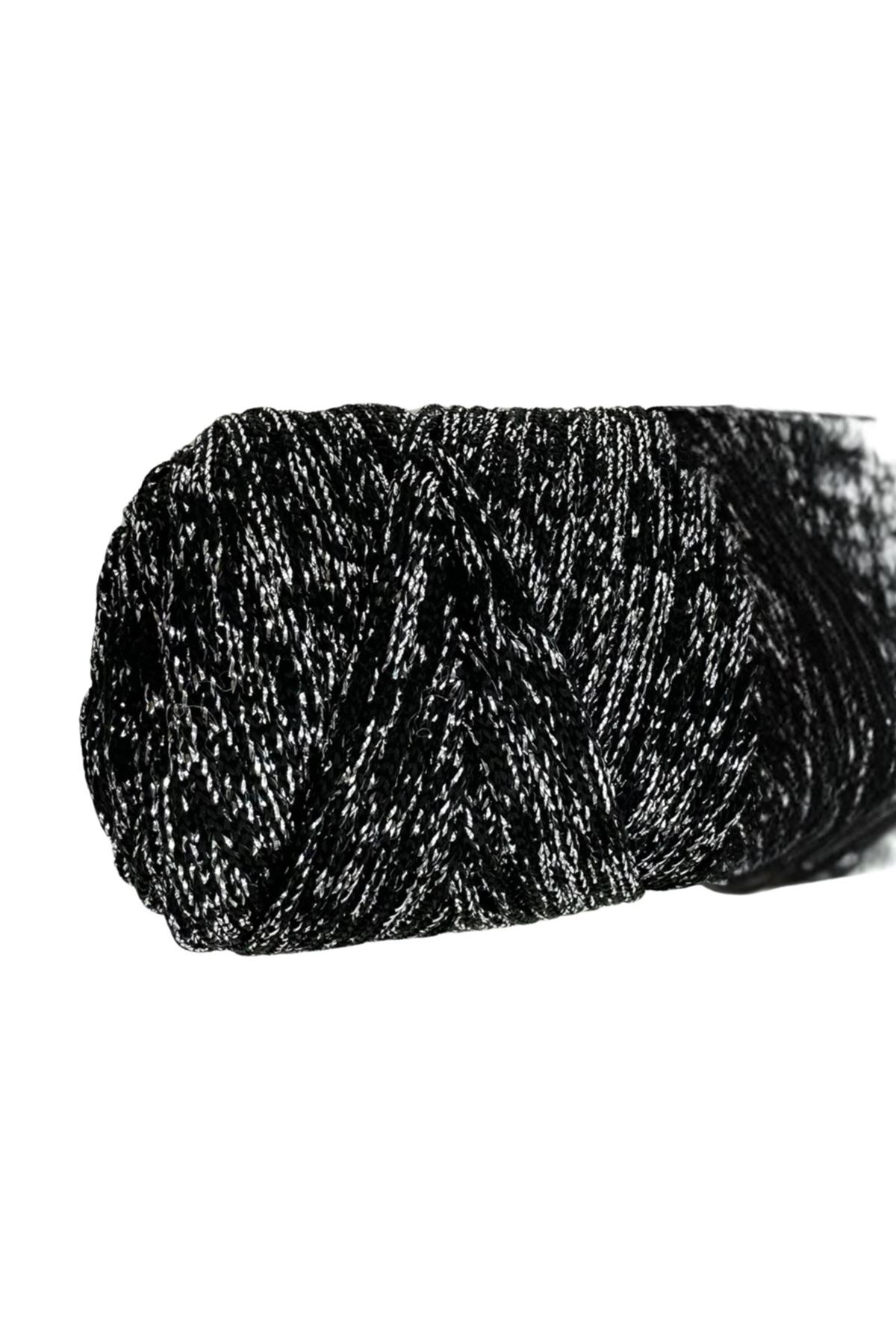 Makrome İpi 3mm Polyester Siyah Gümüş  Simli
