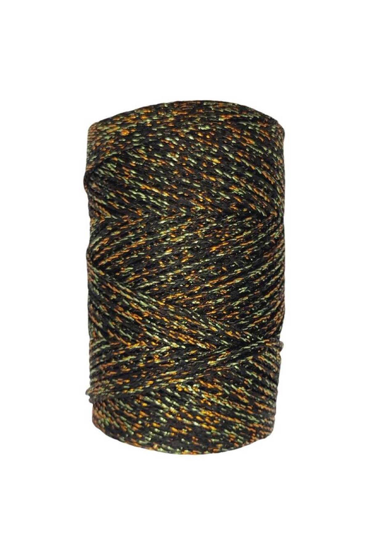 Makrome İpi 3mm  Polyester Siyah Altın Simli
